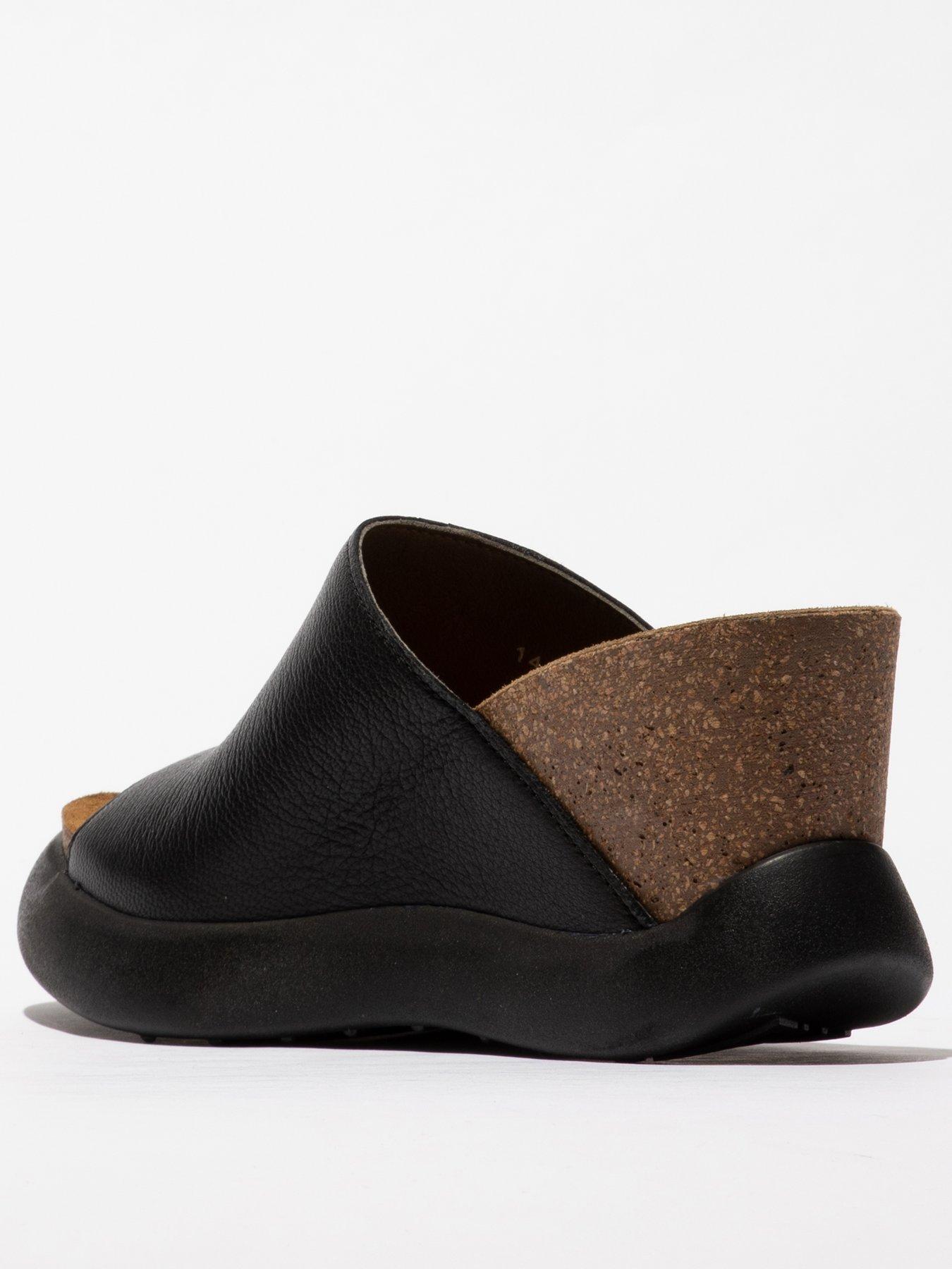 Image 3 of 4 of Fly London Leather Wedged Slide on Mule - Black