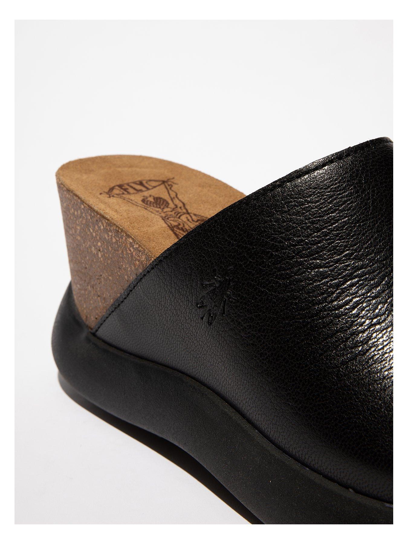 Image 4 of 4 of Fly London Leather Wedged Slide on Mule - Black