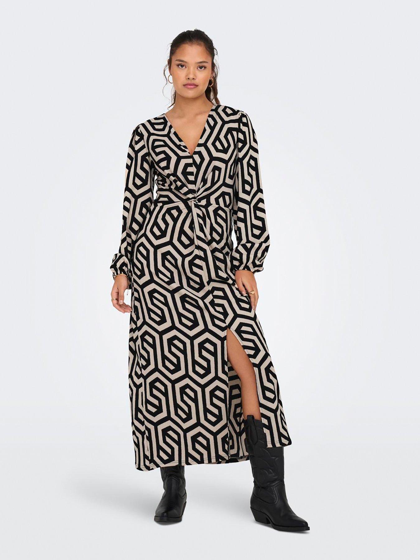 undefined Long Sleeve Knot Front Midi Dress - Cream