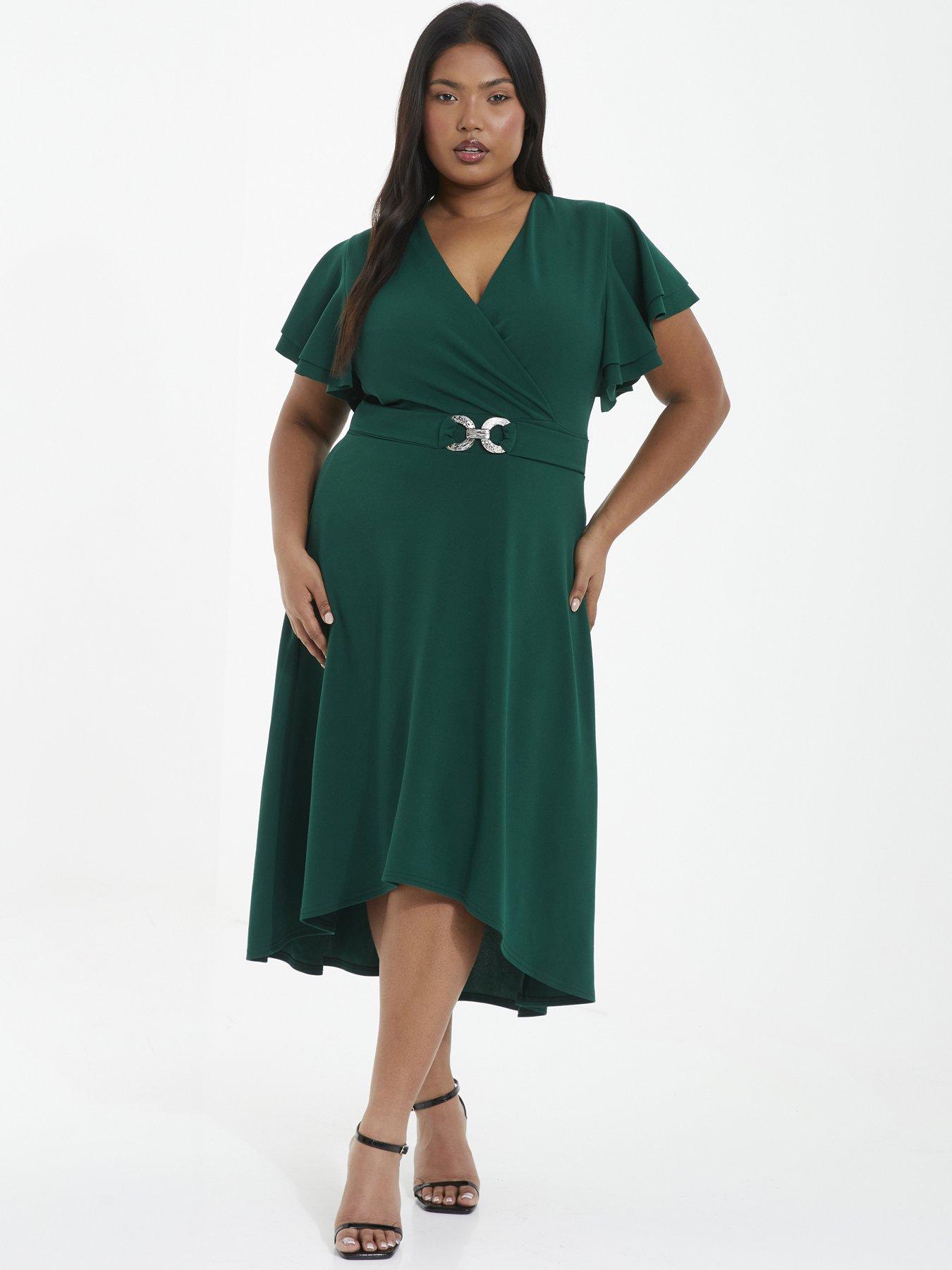  image of quiz-curve-curve-bottle-green-skater-midi-dress