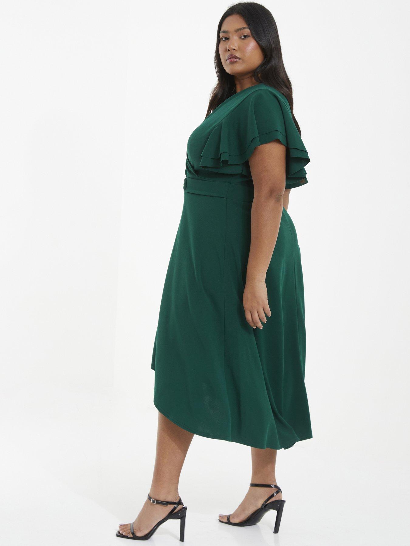  image of quiz-curve-curve-bottle-green-skater-midi-dress