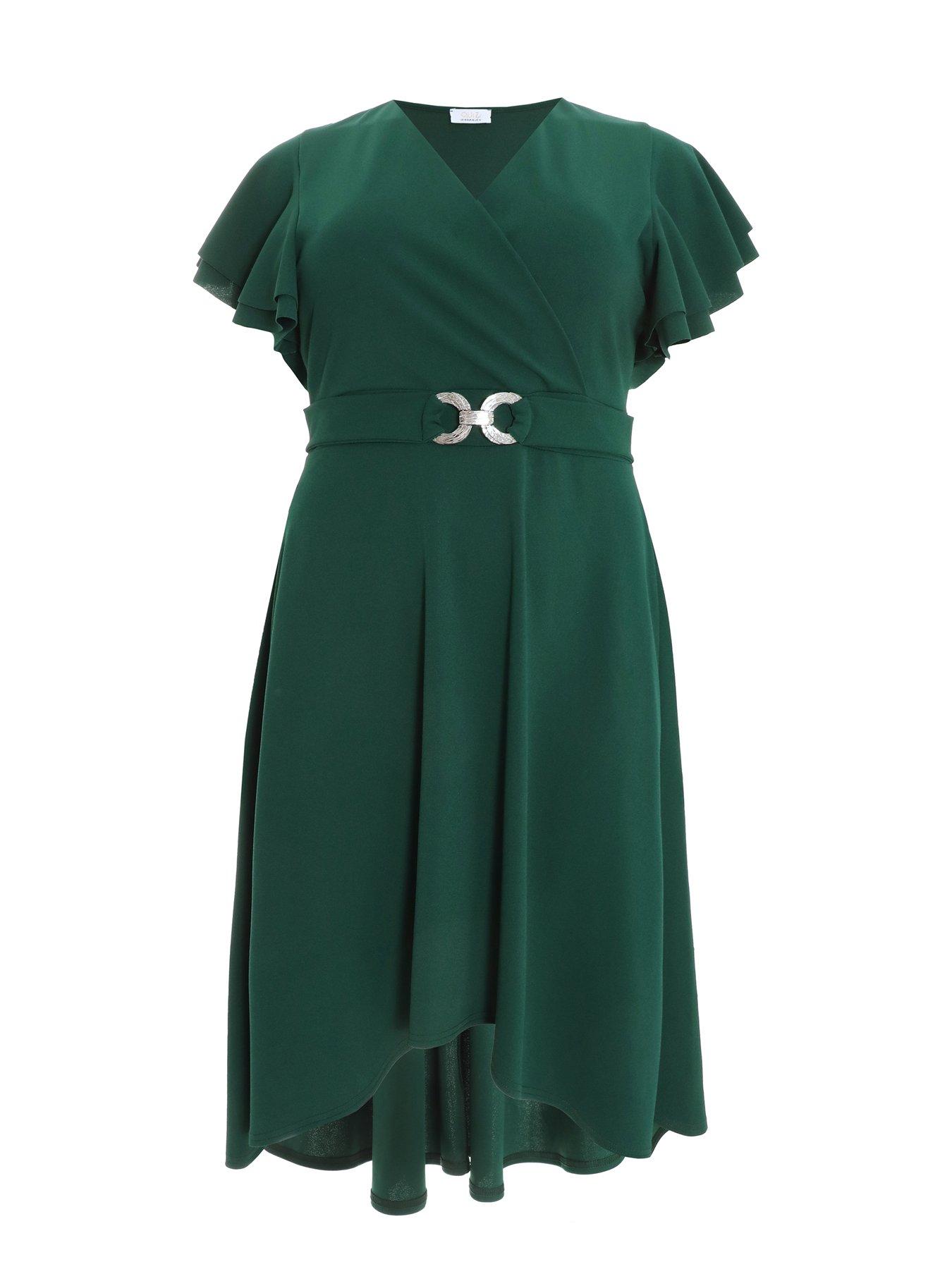  image of quiz-curve-curve-bottle-green-skater-midi-dress