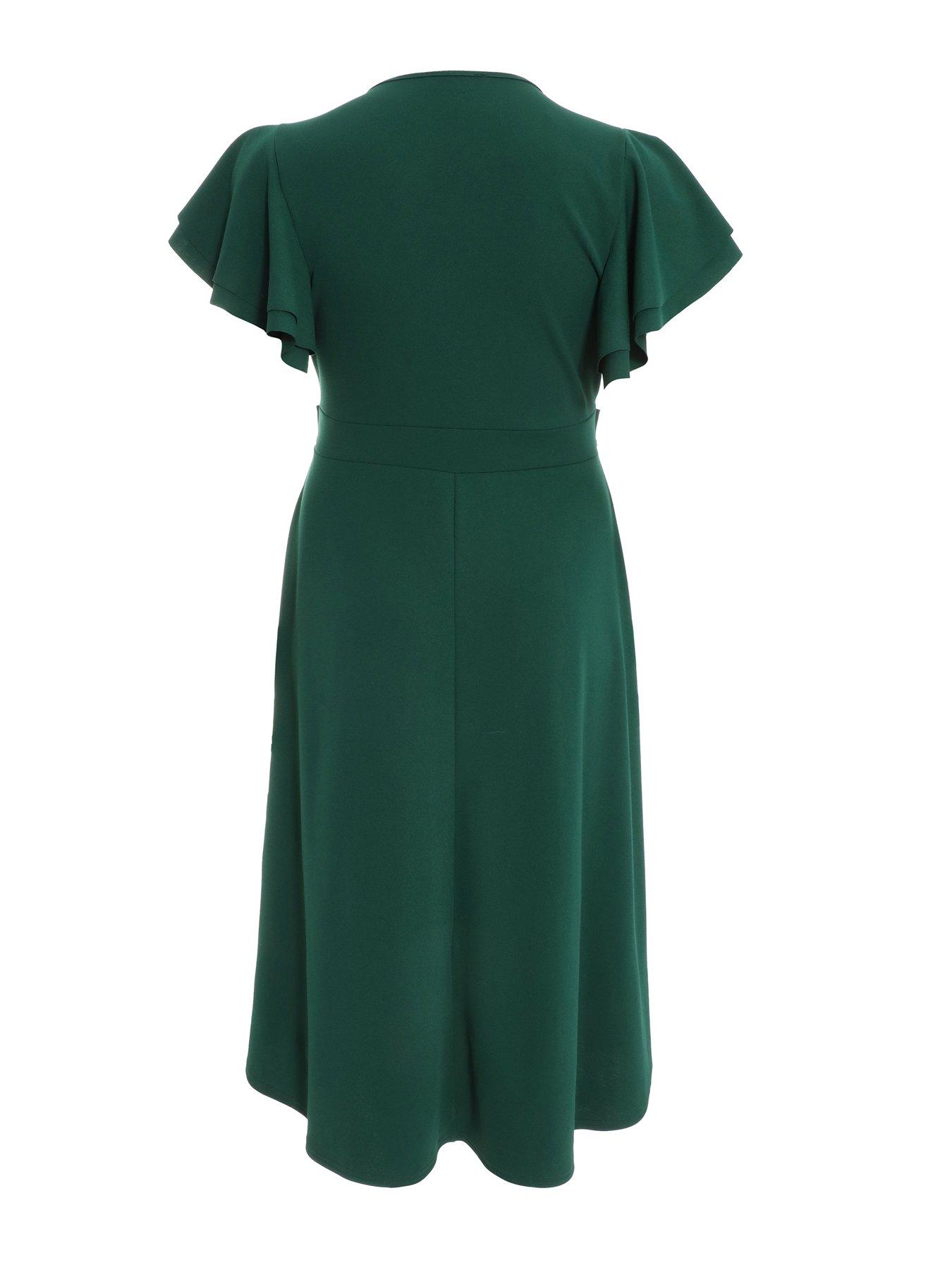  image of quiz-curve-curve-bottle-green-skater-midi-dress