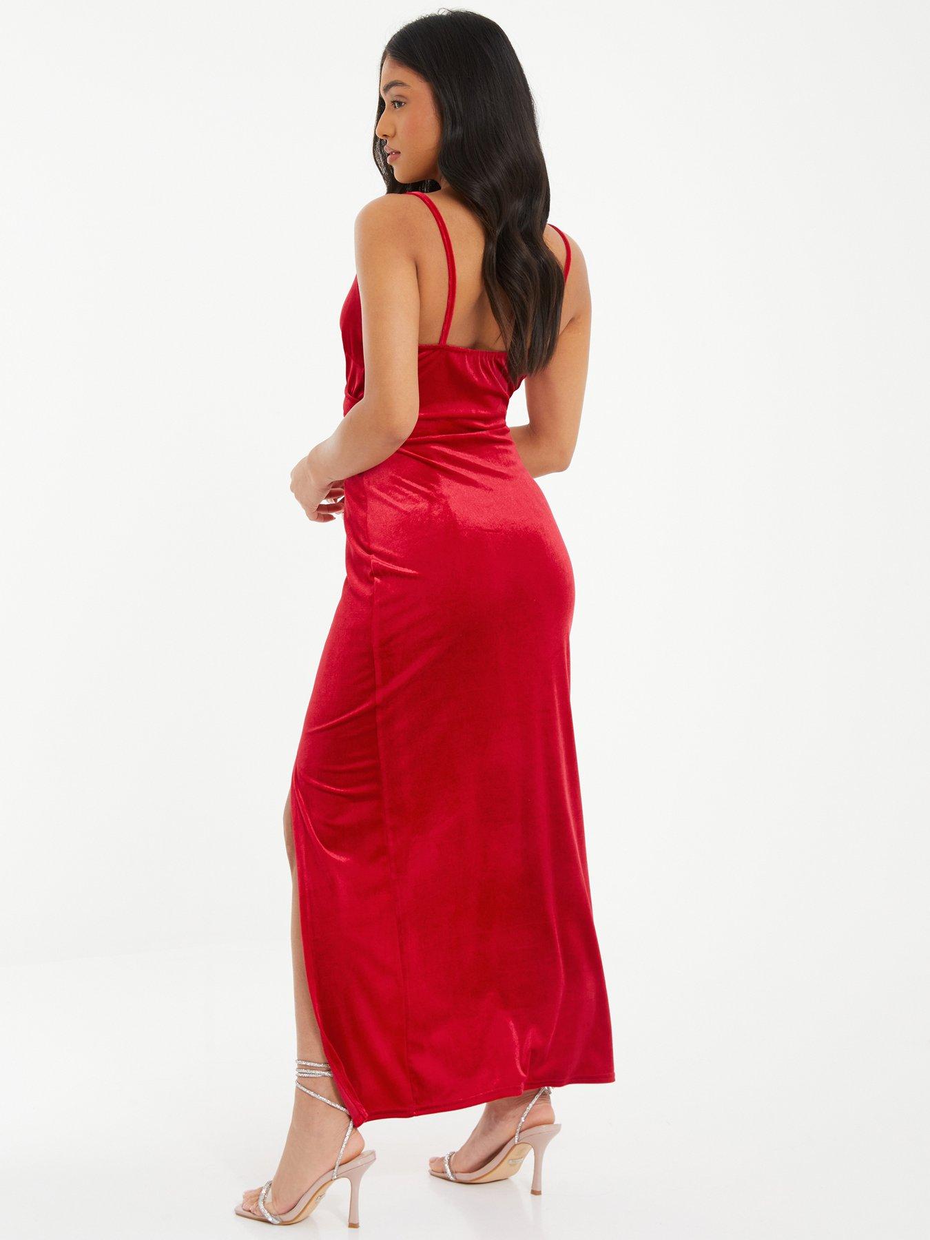 Petite Red Velvet Ruched Maxi Dress