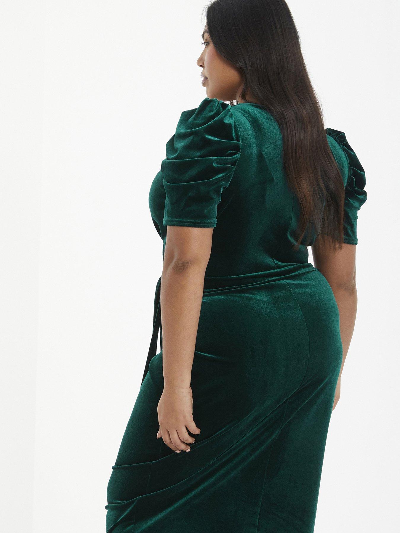 Quiz green velvet wrap dress best sale