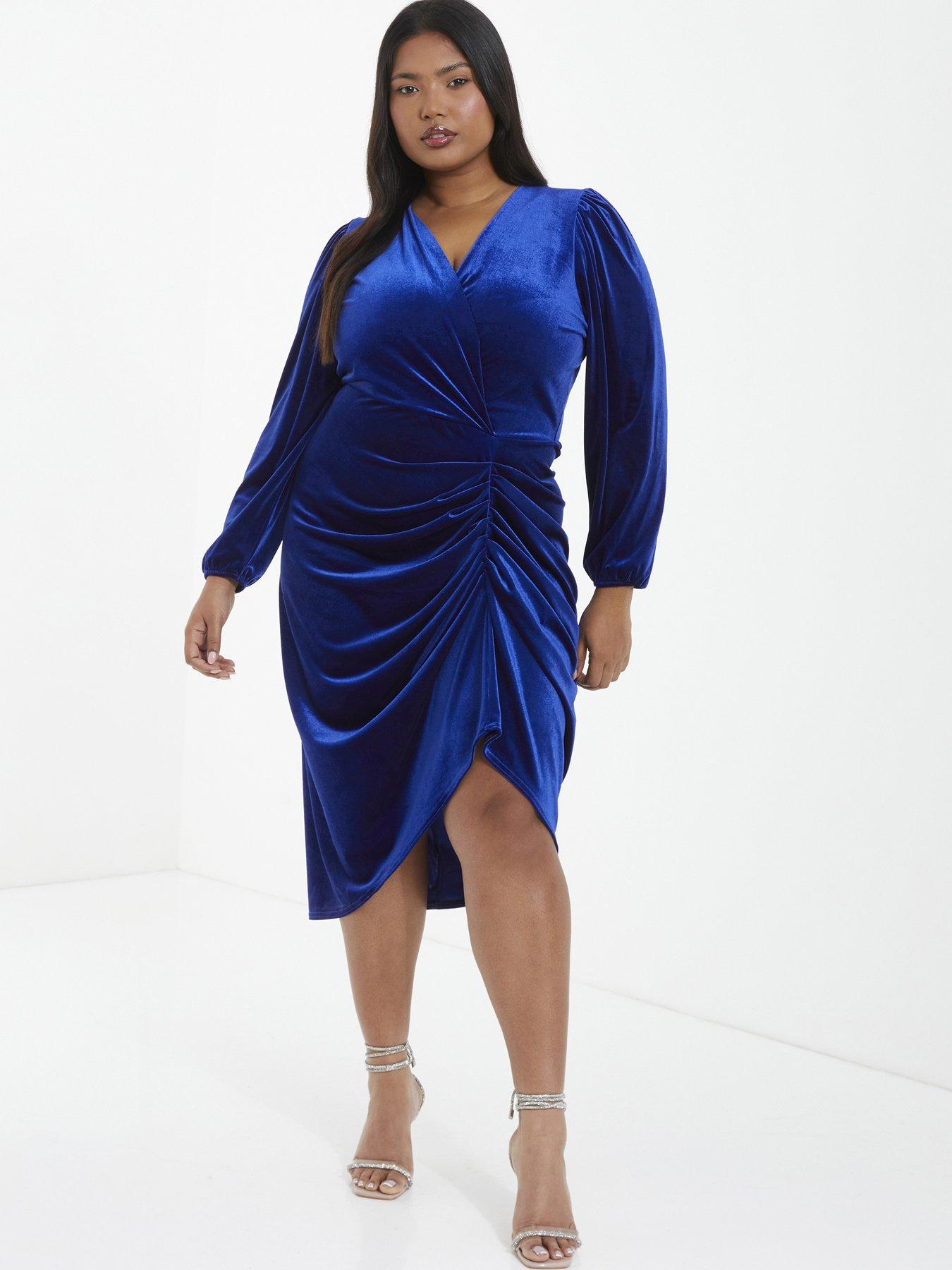 Curve Royal Blue Velvet Midi Dress