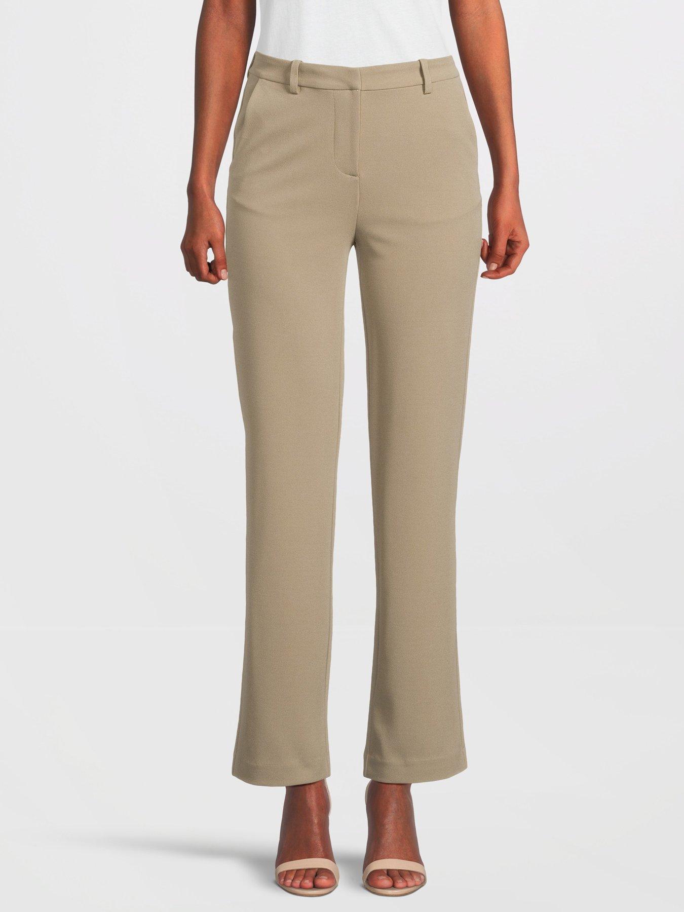undefined Mid Waist Straight Leg Trouser - Beige