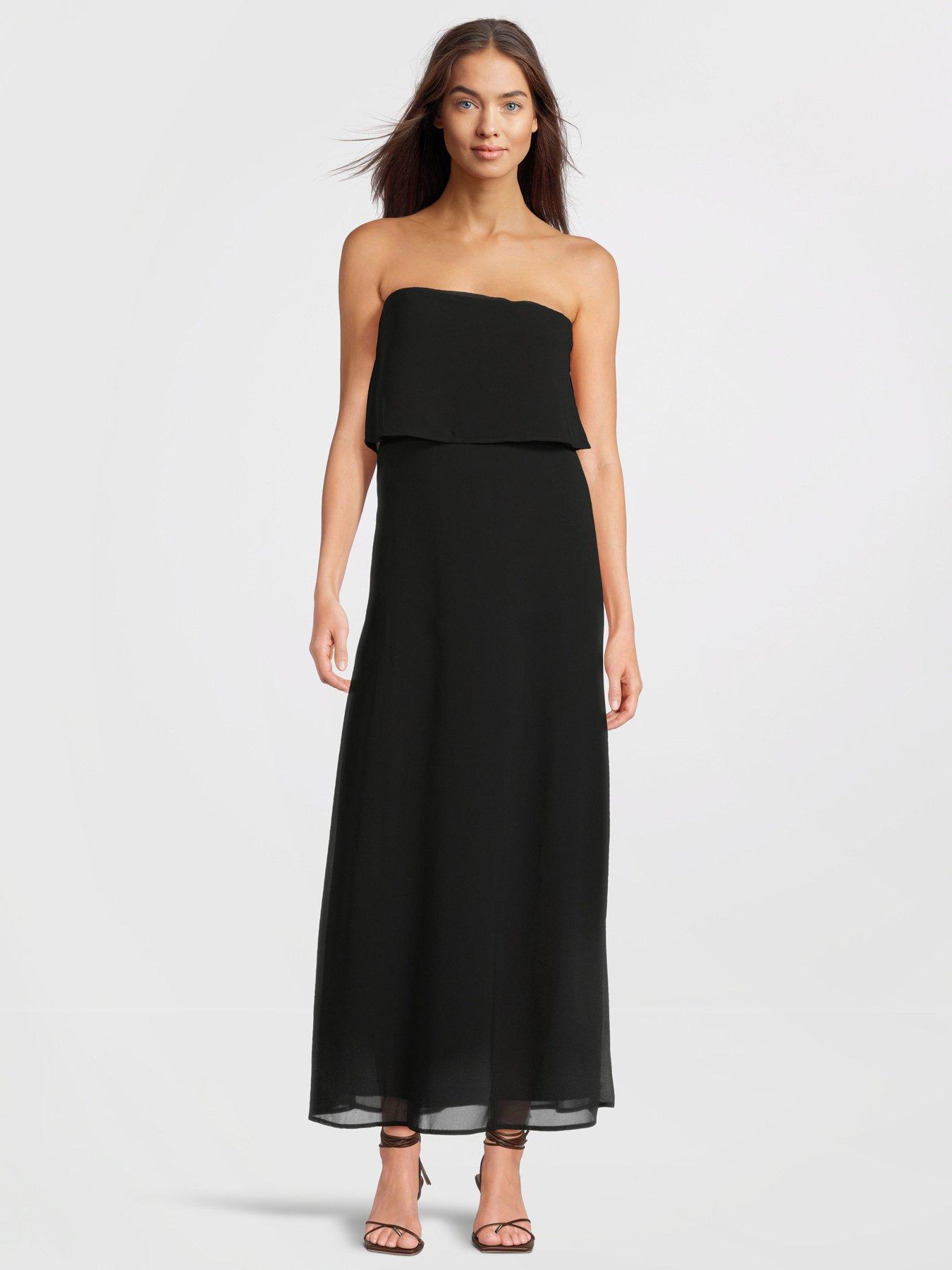 undefined Bandeau Frill Dress - Black