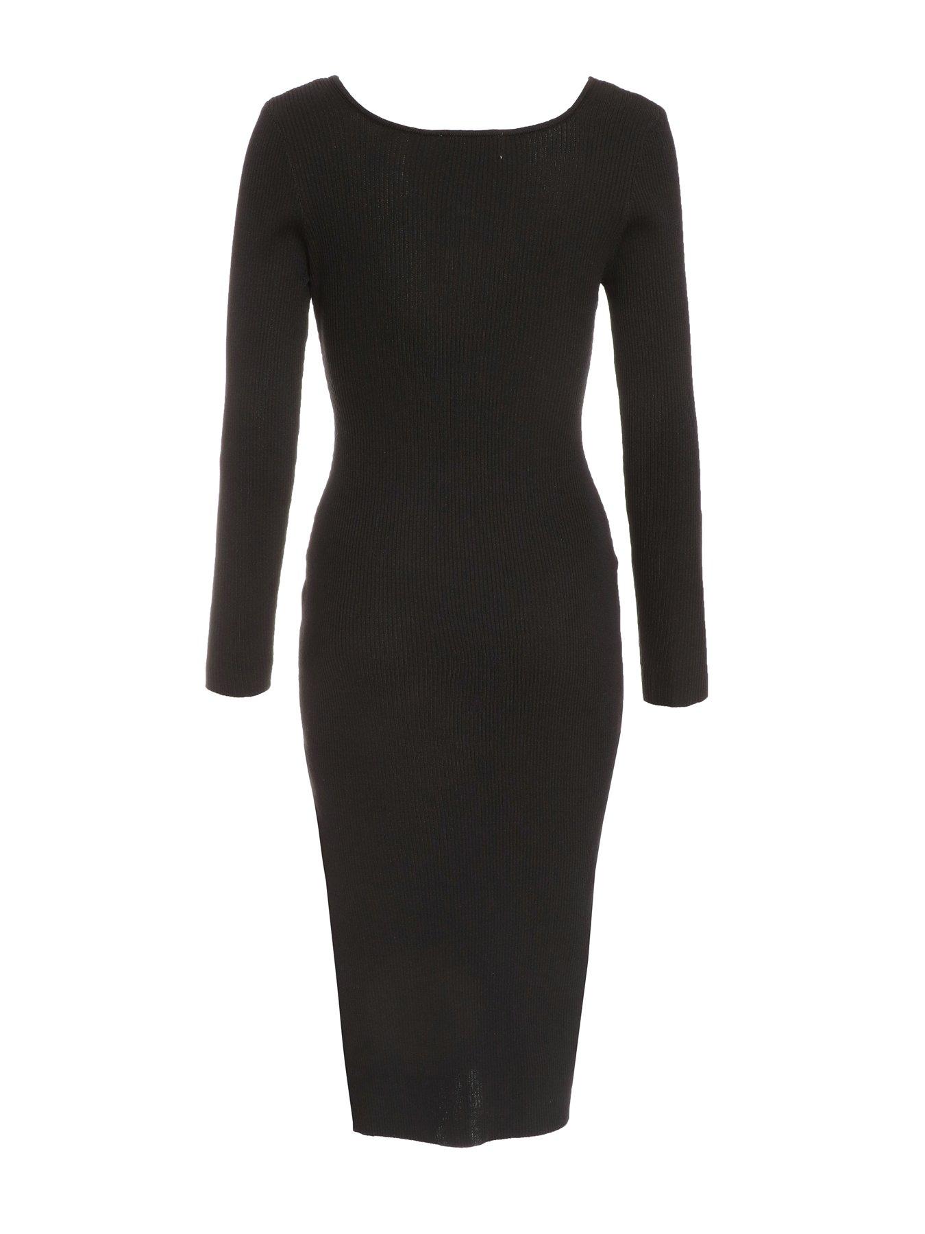 black bodycon birthday dress Black Bodycon Party Dress with Rhinestone Cutout – Long Sleeve Club Dress
