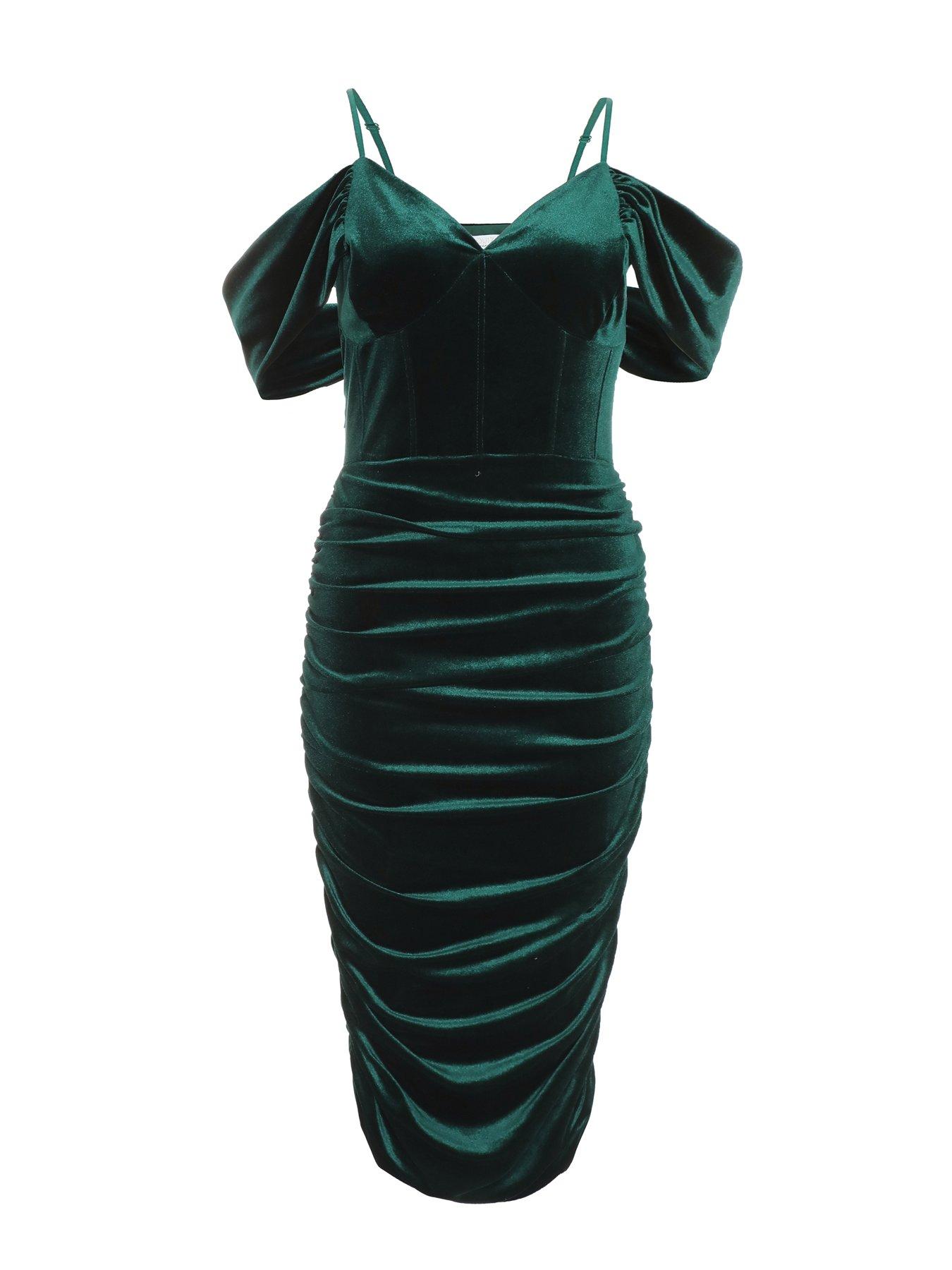 Quiz green velvet dress sale