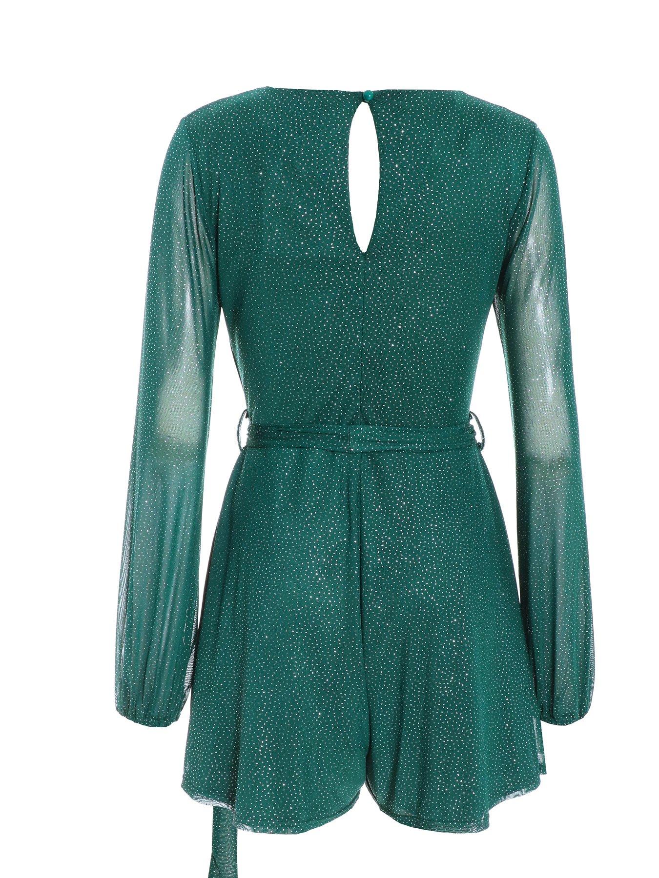 Quiz Bottle Green Glitter Mesh Playsuit | littlewoods.com