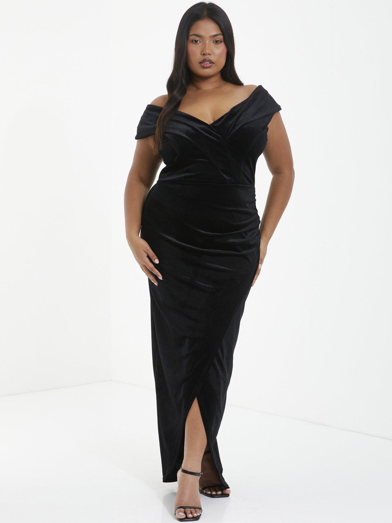 Curve Black Velvet Ruched Maxi Dress