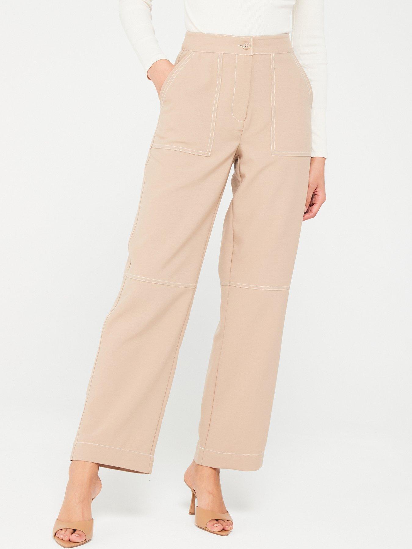 Quiz Stone High Waisted Wide Leg Trousers