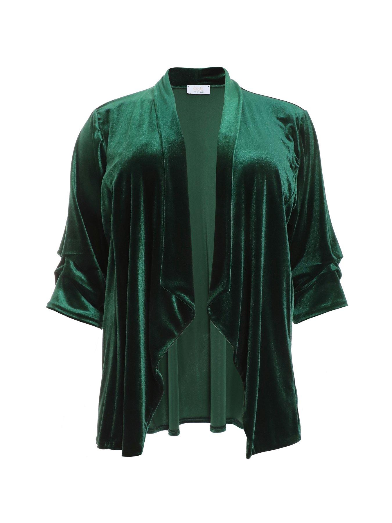  image of quiz-curve-curve-bottle-green-velvet-waterfall-blazer