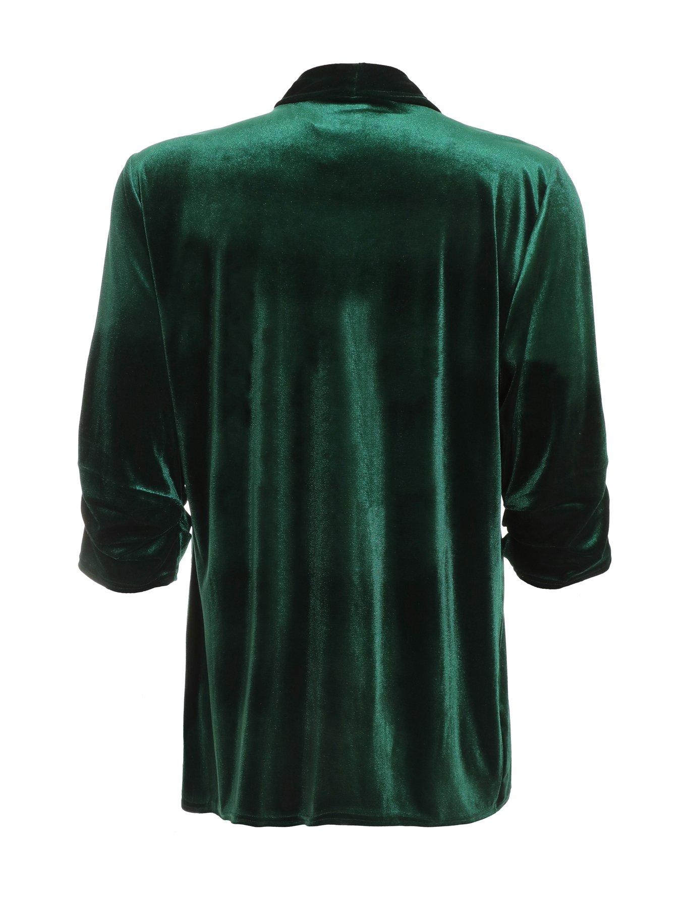  image of quiz-curve-curve-bottle-green-velvet-waterfall-blazer