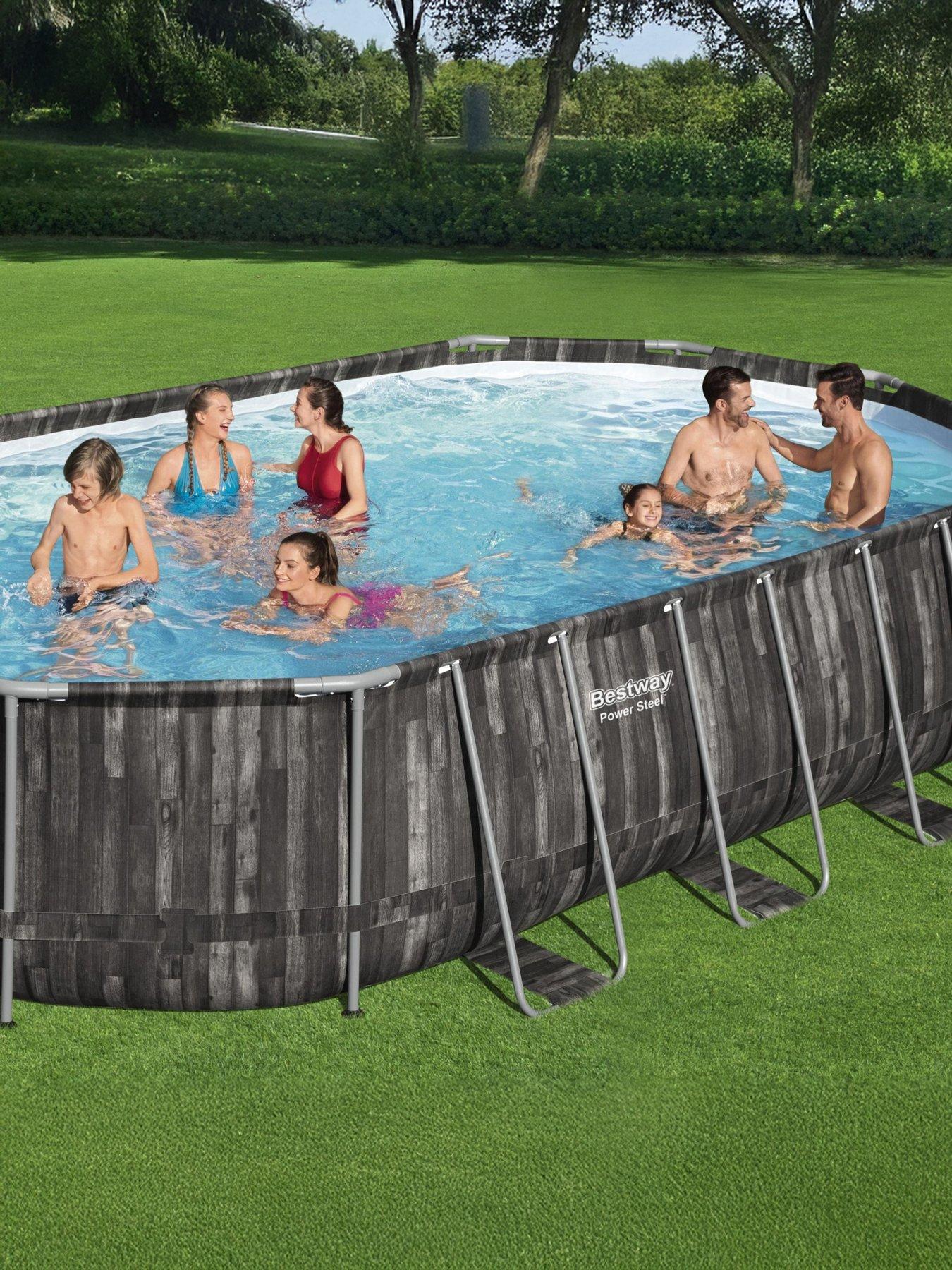undefined 20ft x 12ft Power Steel Oval Pool Set, Filter Pump, Ladder with Pool Cover