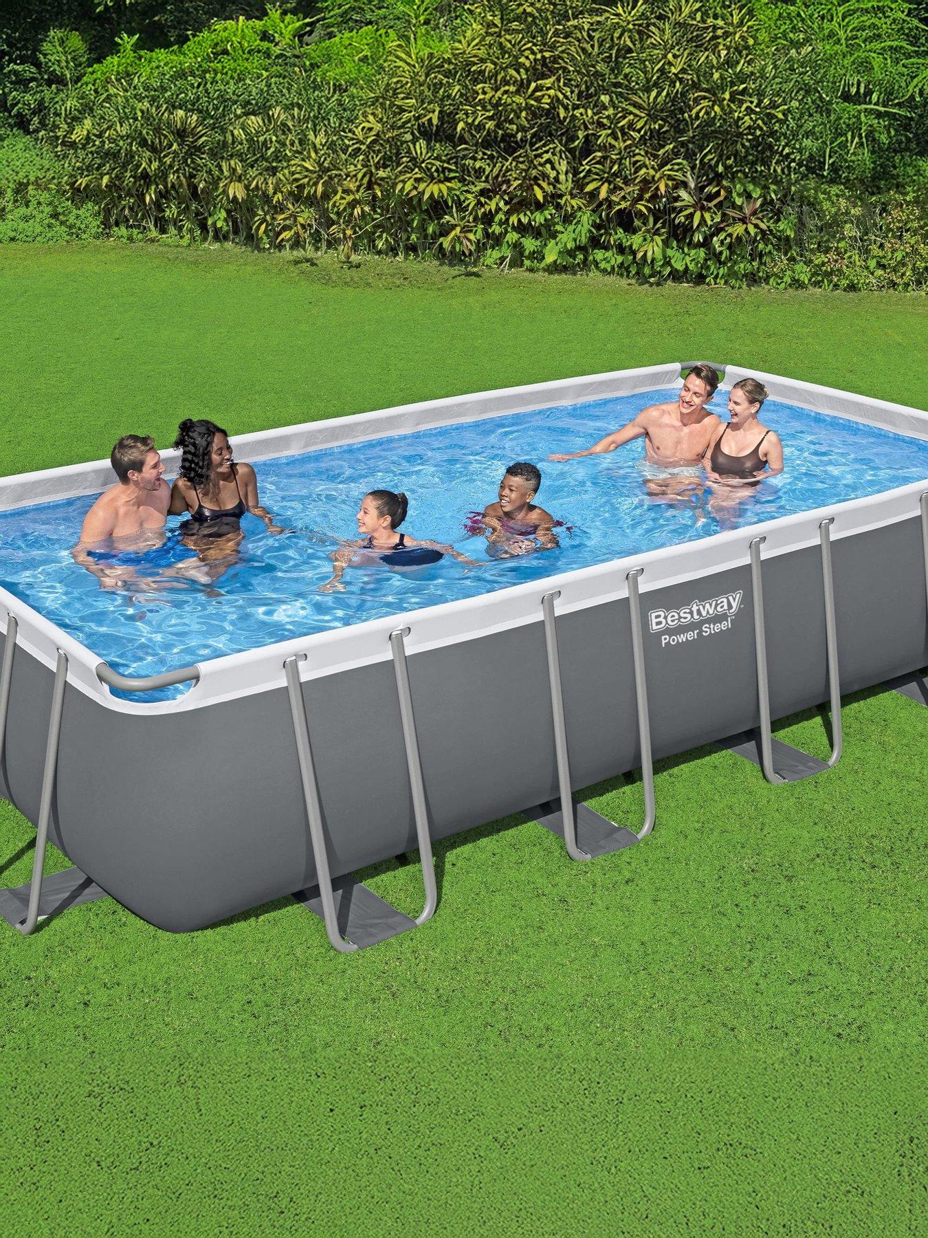 undefined 18ft x 9ft Power Steel Frame Pool Set, Filter Pump, Ladder with Pool Cover