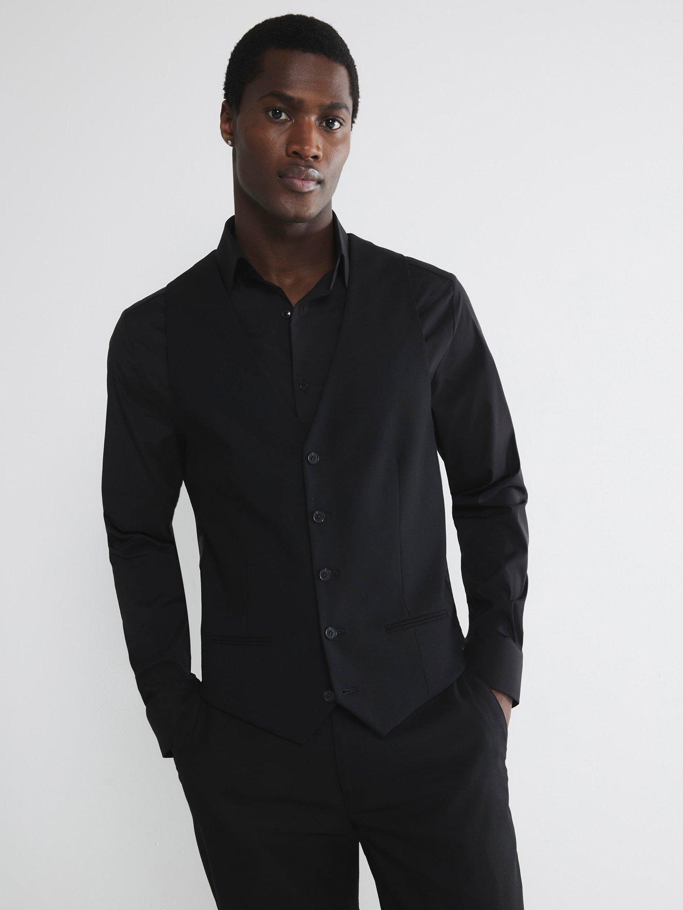 undefined Plain Single Breasted Suit Waistcoat - Black