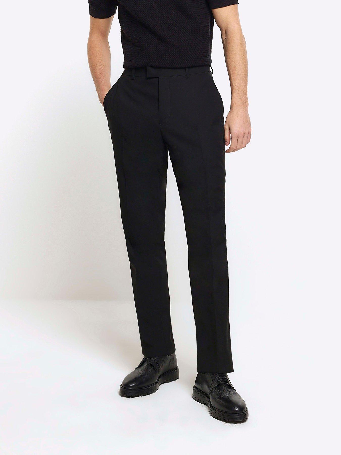 undefined Plain Slim Suit Trousers - Black