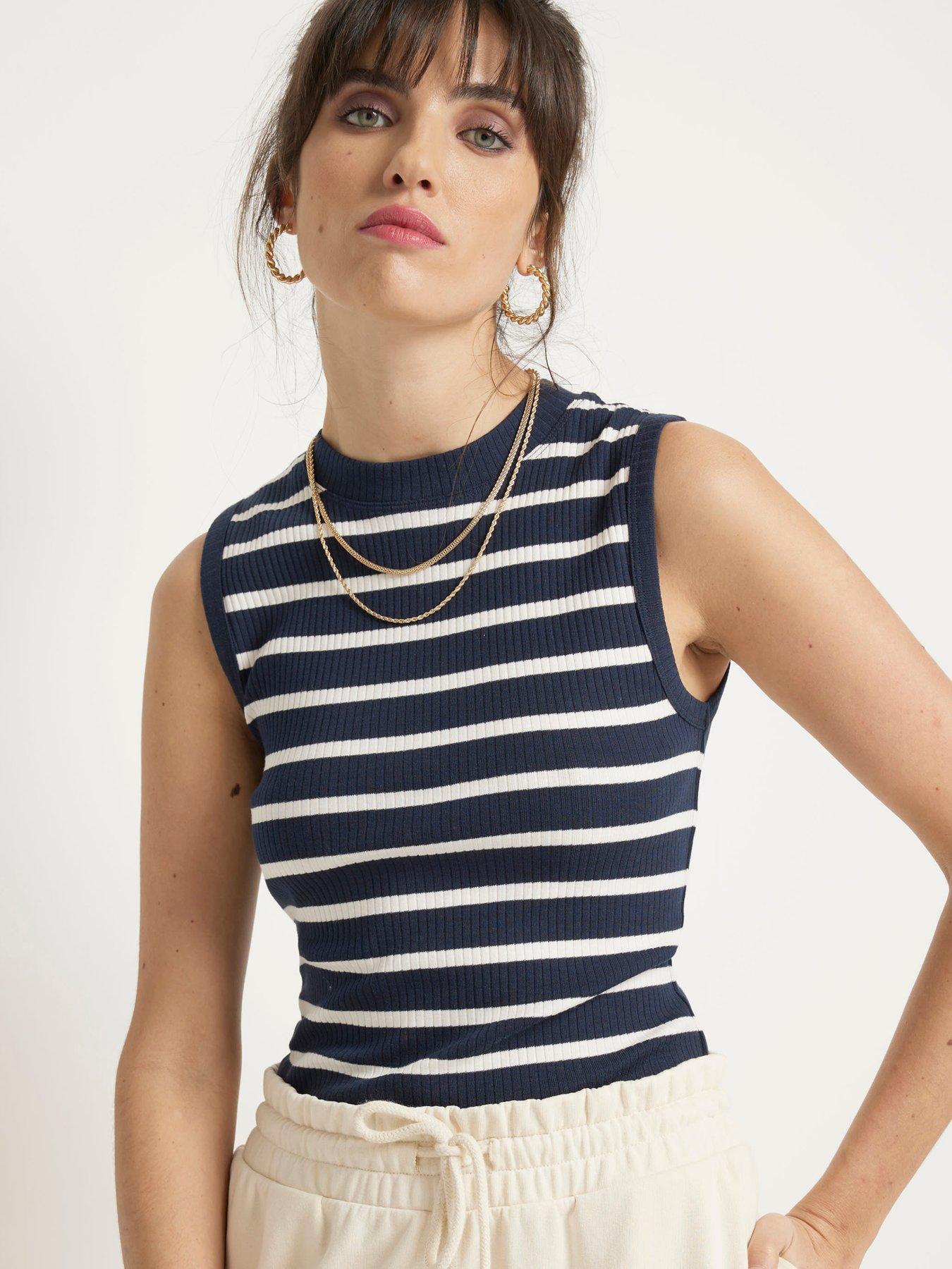 River Island Ribbed Tank Top - Navy