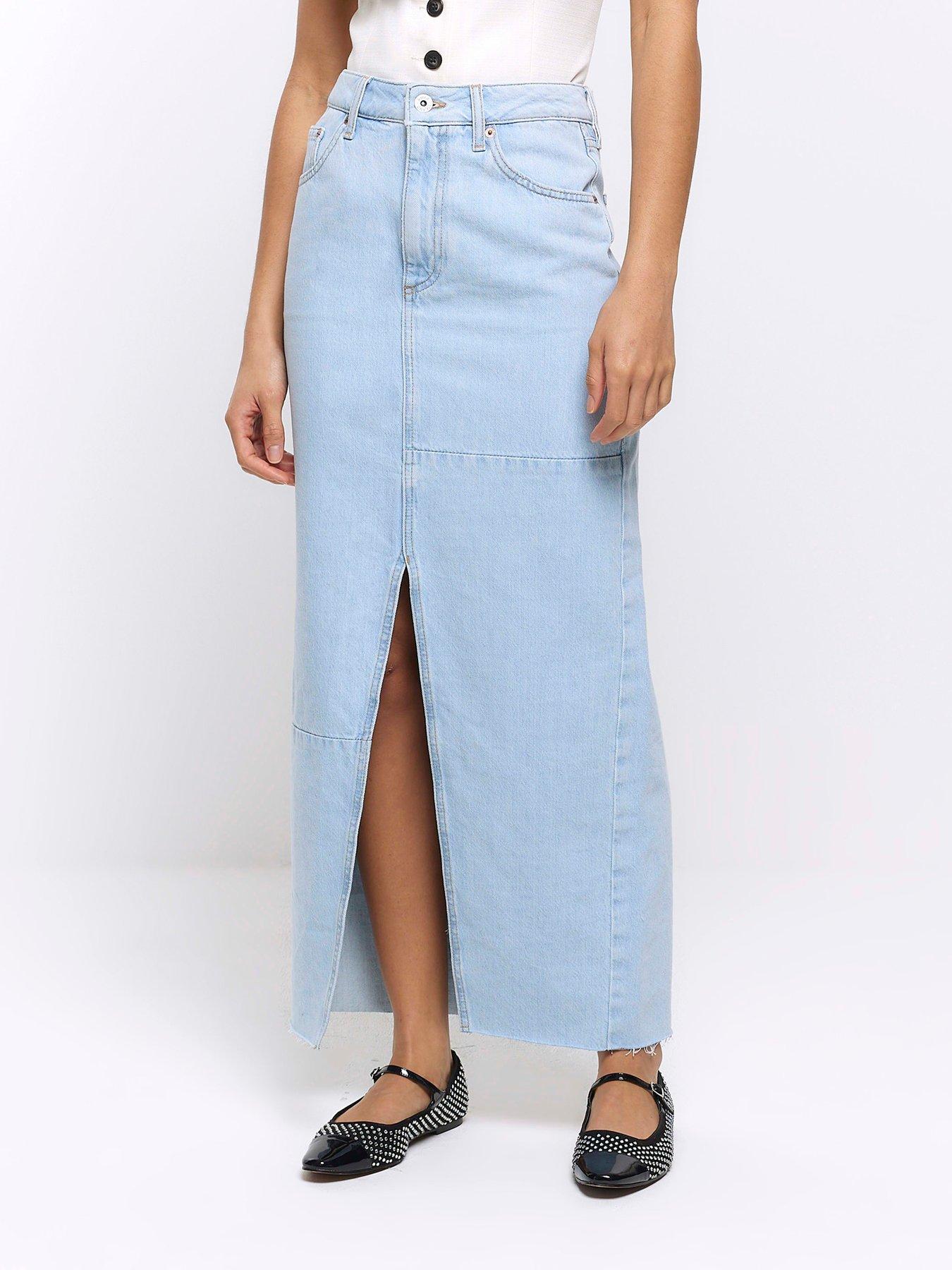 Seam Detail Denim Maxi Skirt Light Denim