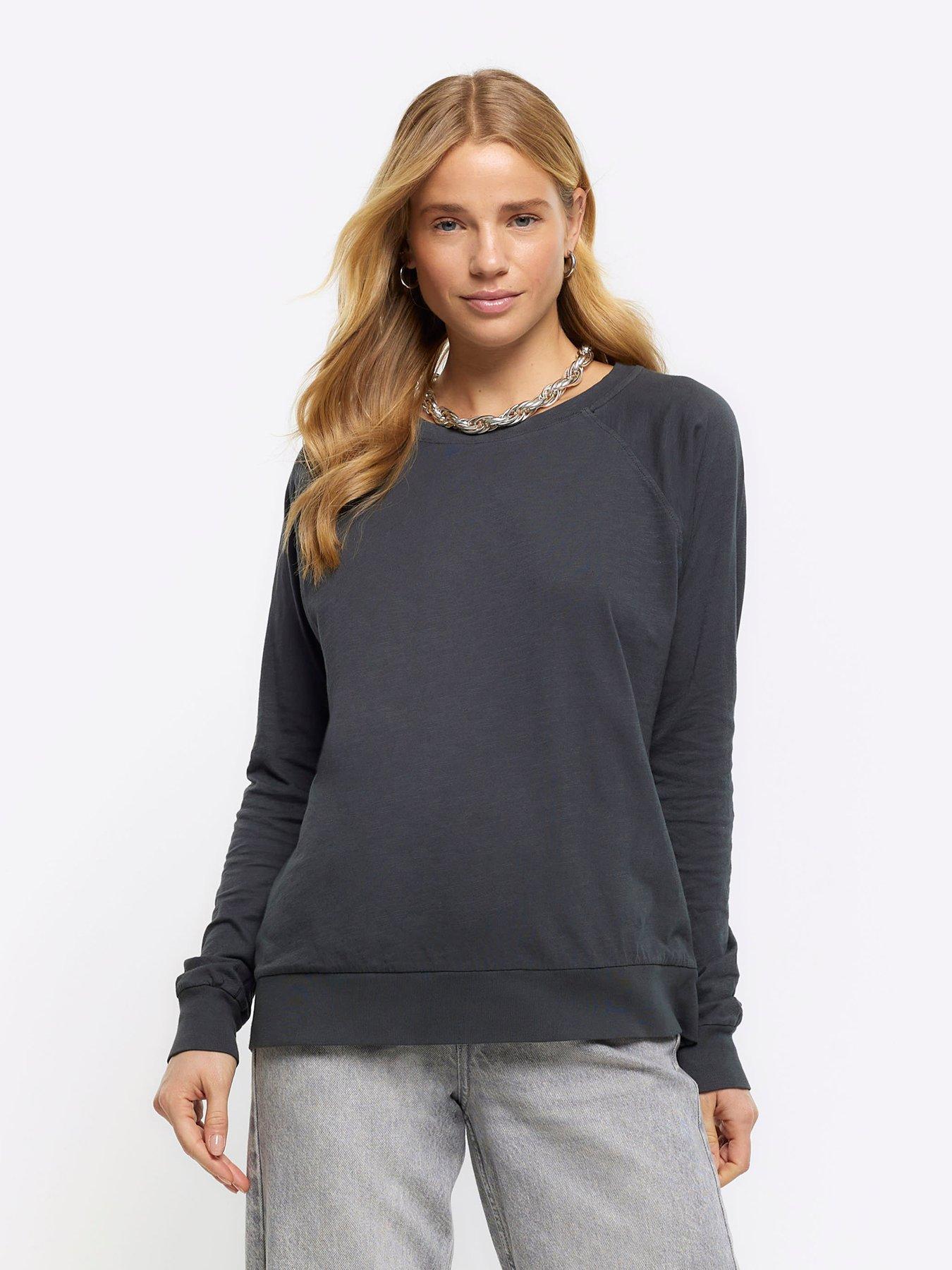 Long Tall Sally Navy Ls Pintuck Henley Tshirt