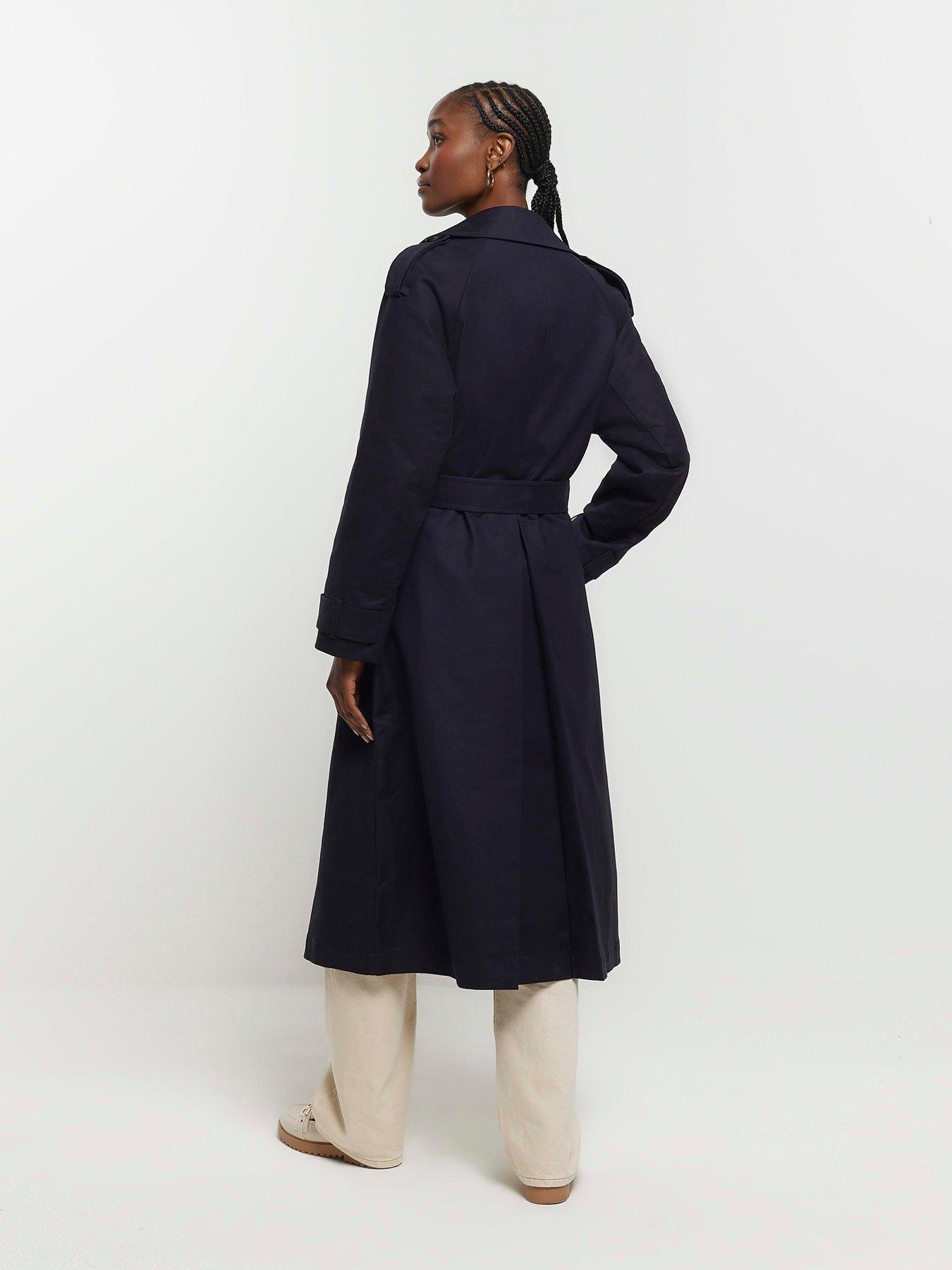 Double Collar Belted Trench Navy