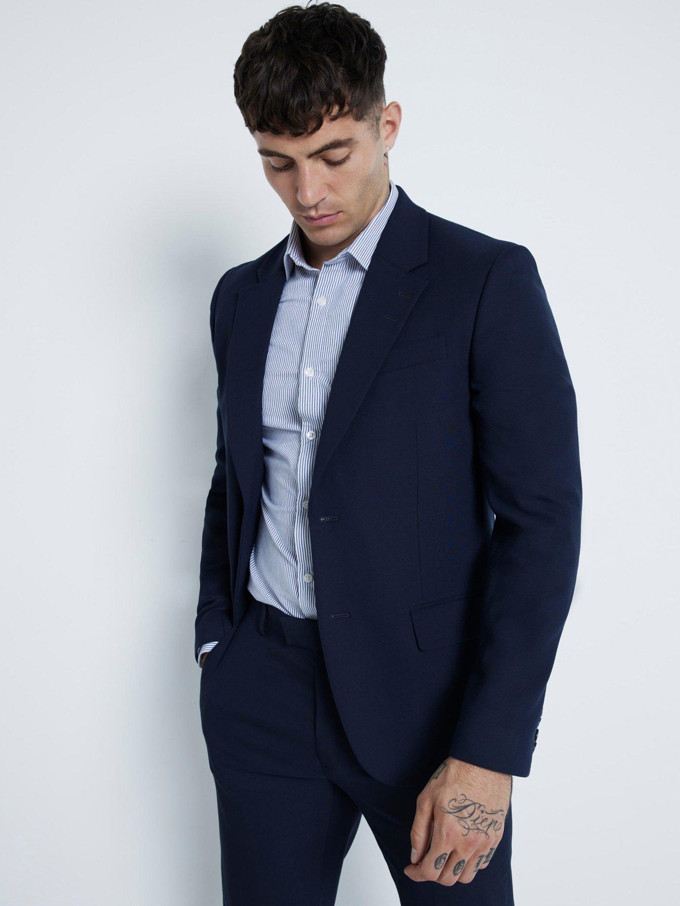 River Island Plain Single Breasted Slim Suit Jacket - Navy