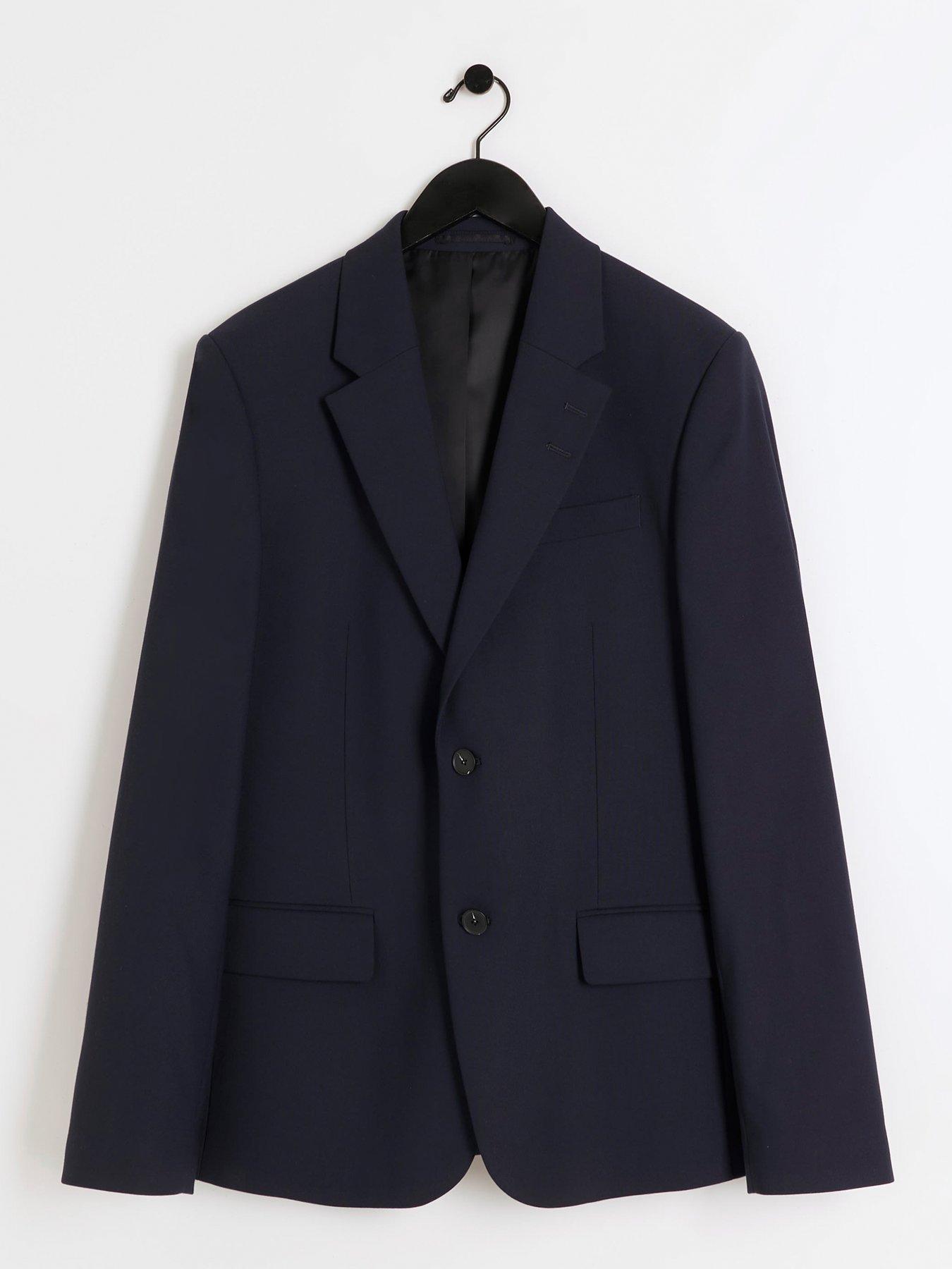  image of river-island-plain-single-breasted-slim-suit-jacket-navy