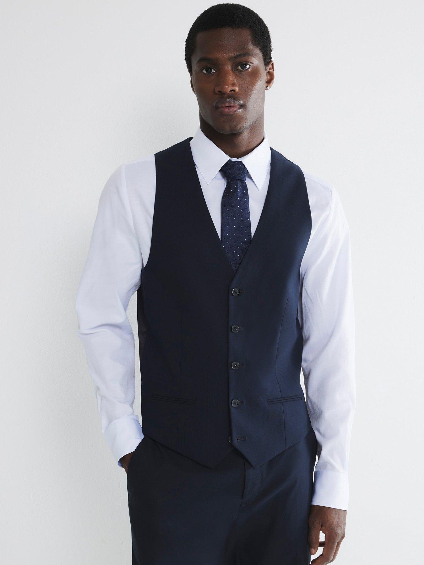 River Island Plain Single Breasted Suit Waistcoat - Navy
