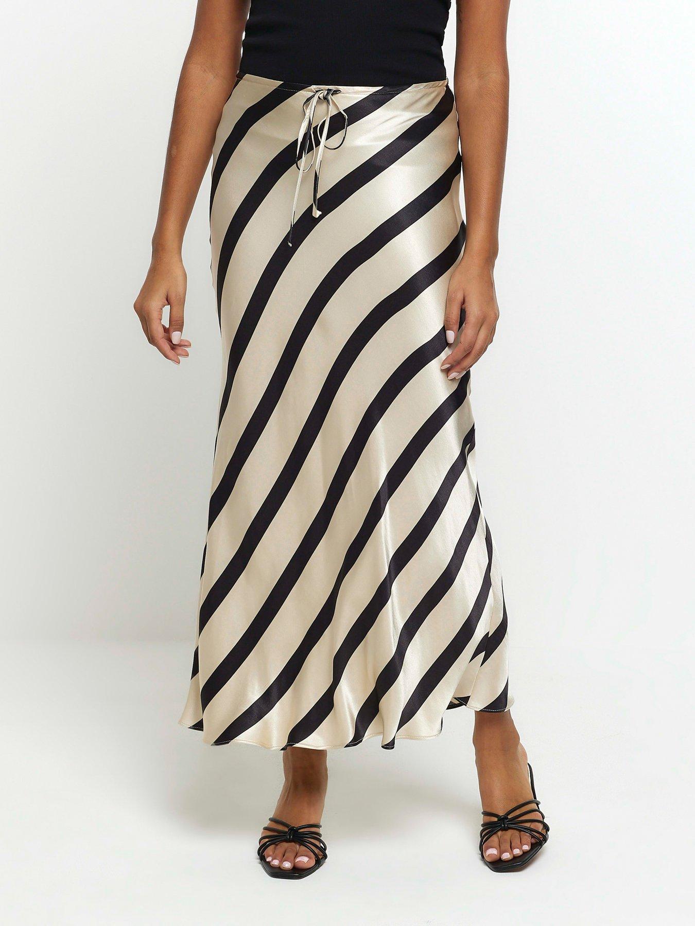 Bias Cut Striped Maxi Skirt Black