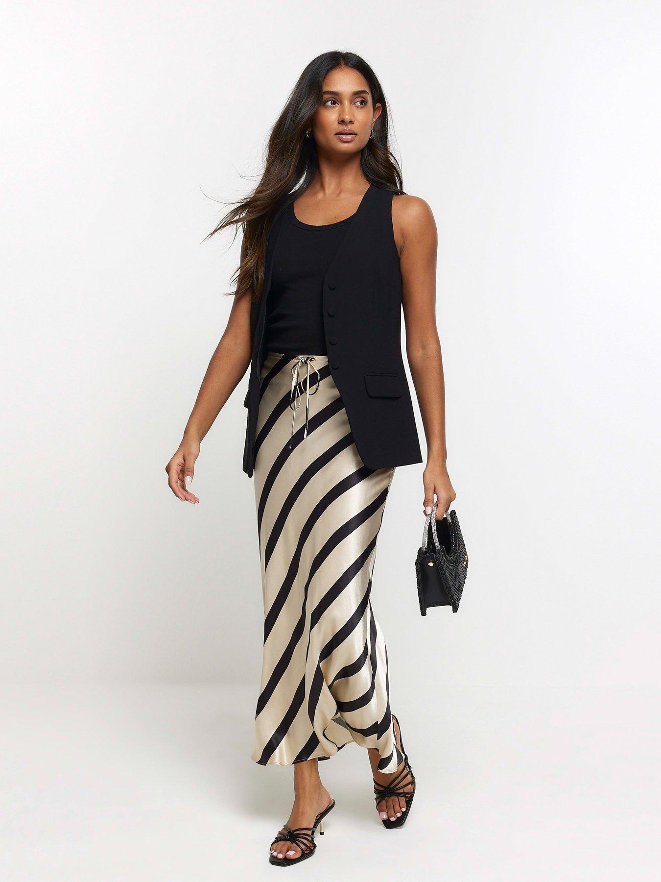 River Island Bias Cut Striped Maxi Skirt Black littlewoods