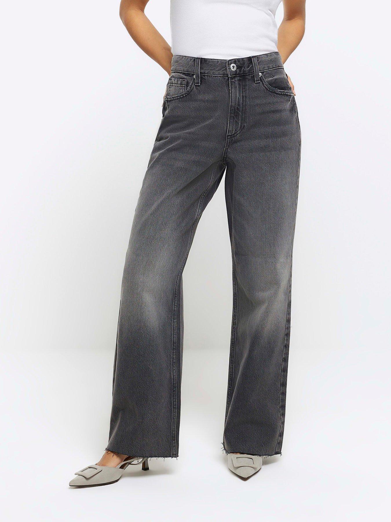 undefined Petite High Rise Relaxed Straight Jean - Black