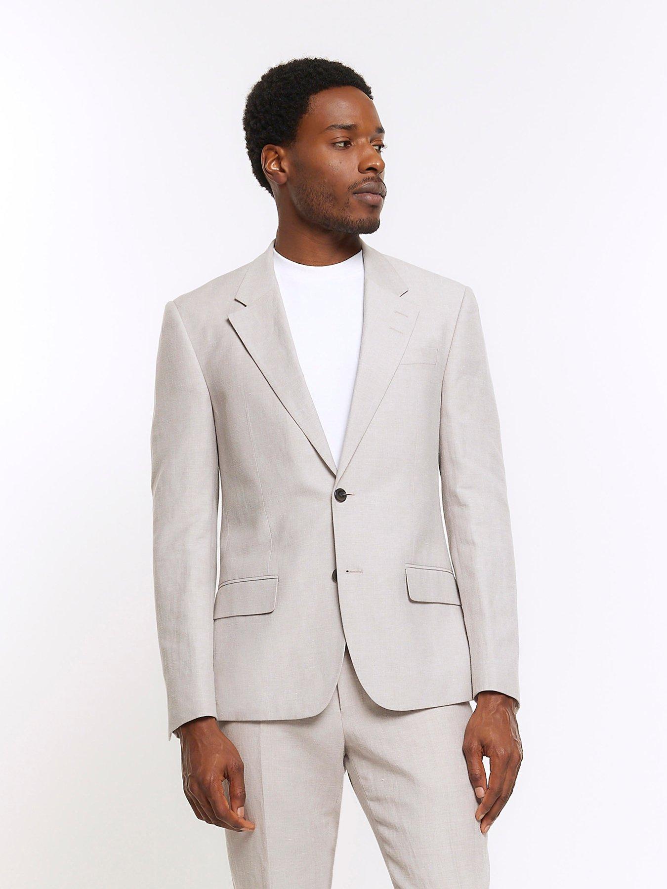 River Island Linen Single Breasted Notch Slim Suit Jacket - Cream ...