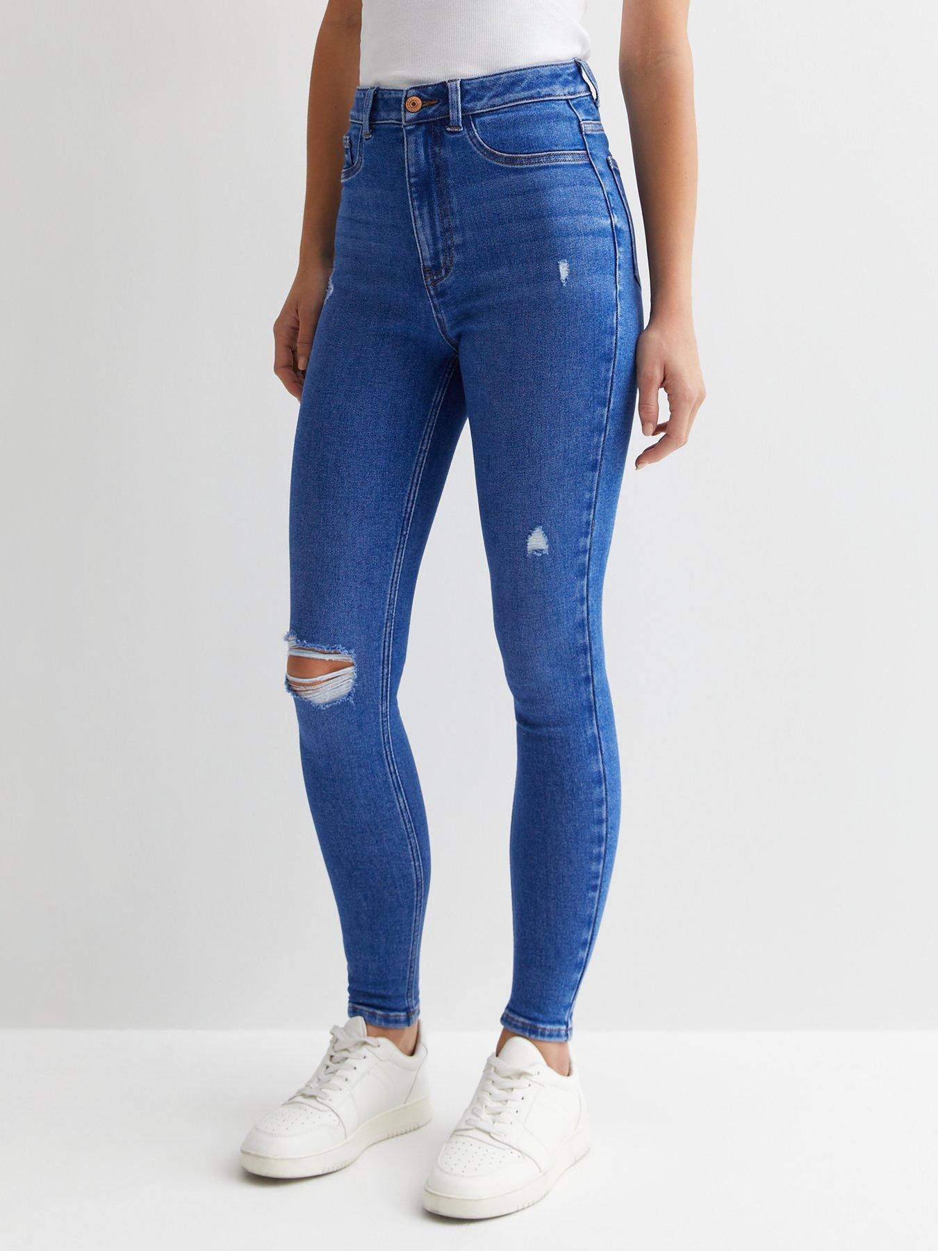 Yours Jenny Rip Knee Jeggings - Blue