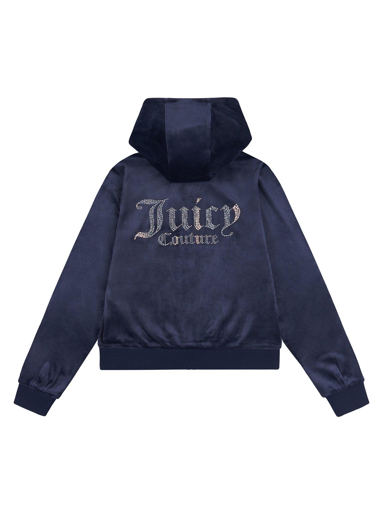 Juicy Couture Girls Diamante Velour Zip Through Hoodie Night Sky
