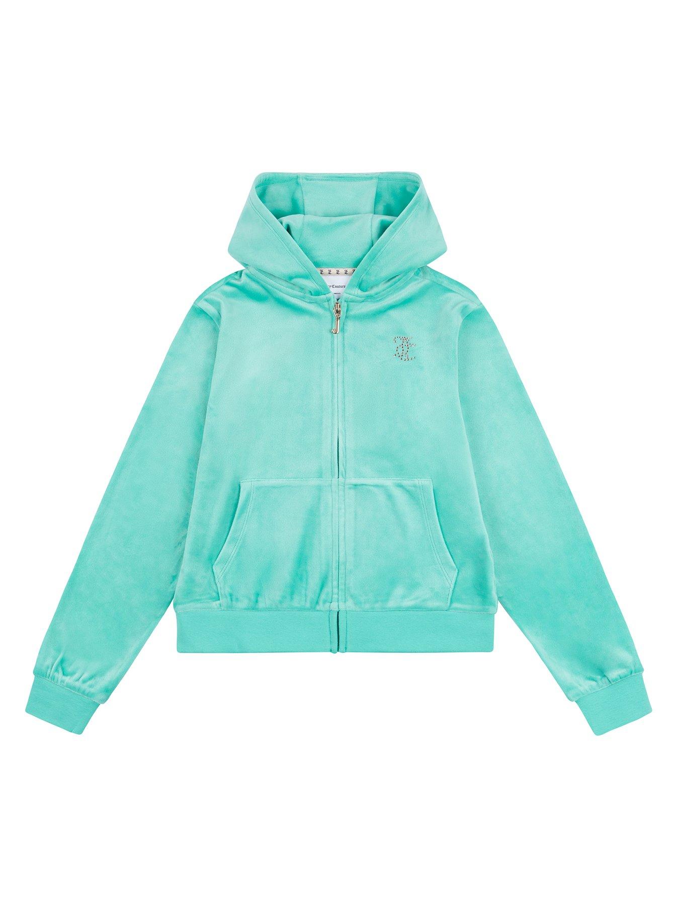 Juicy Couture Girls Diamante Velour Zip Through Hoodie Turquoise littlewoods
