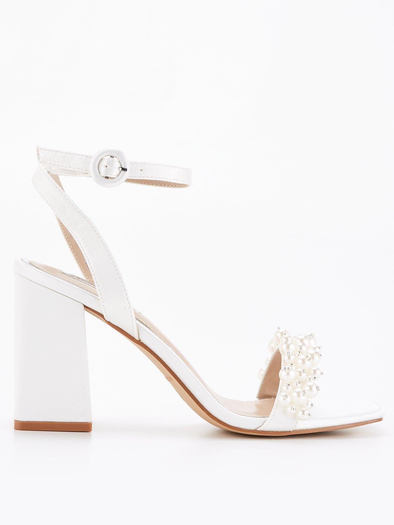 Raid Bridal Be Mine Jayna Pearl Embellished Block Heels Shoes Ivory Satin littlewoods
