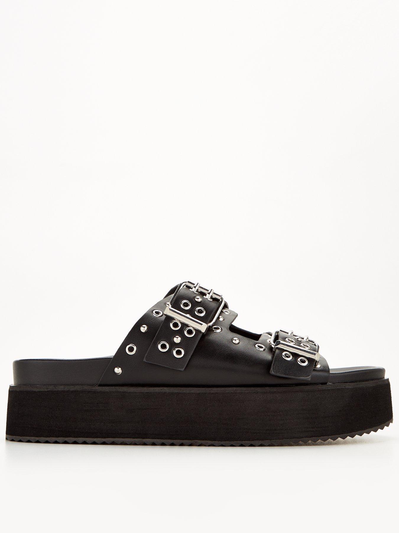 Raid Jenni Eyelet Detail Flatform Slider Sandals Black littlewoods