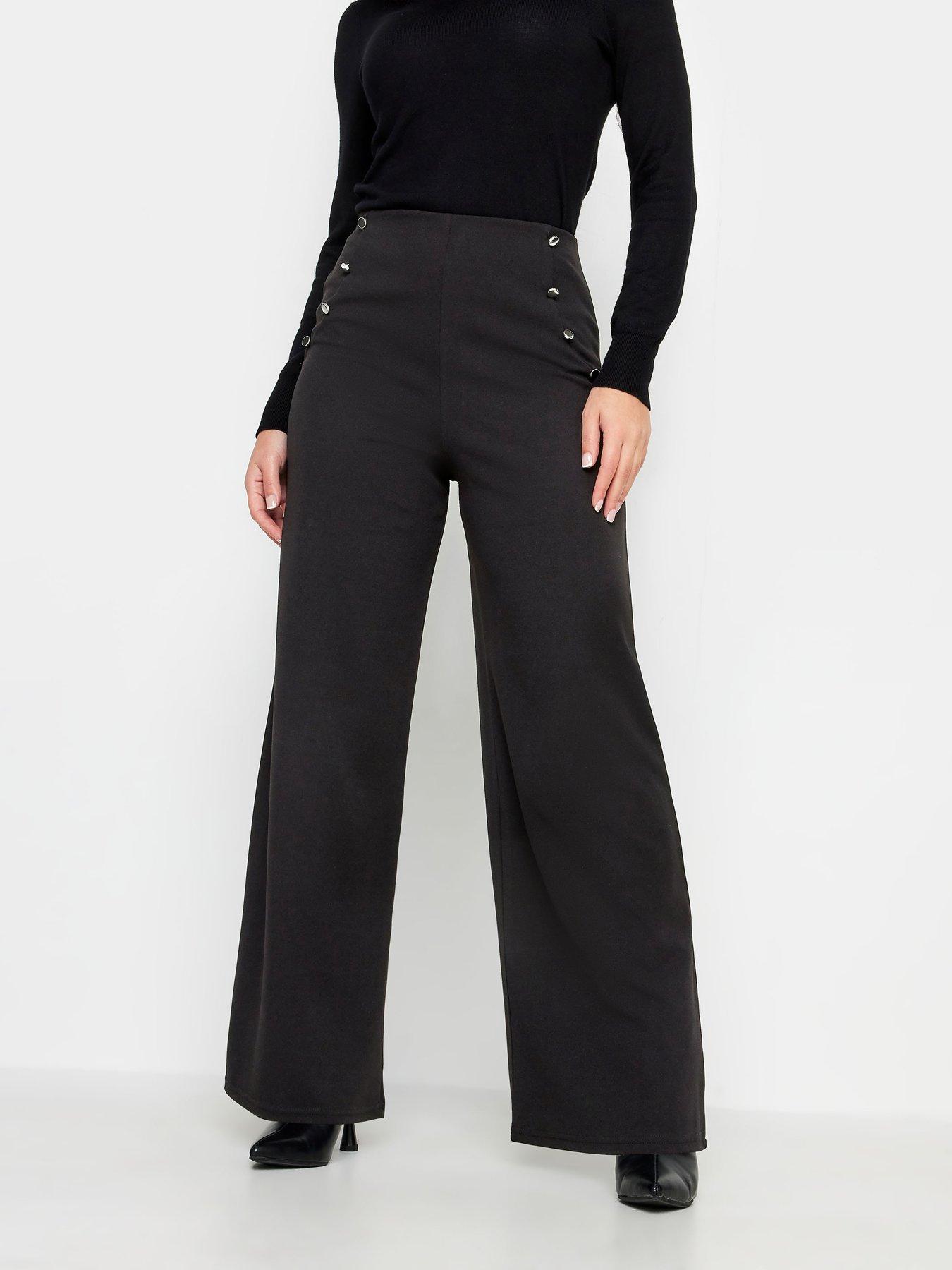 Black button wide leg trousers hotsell