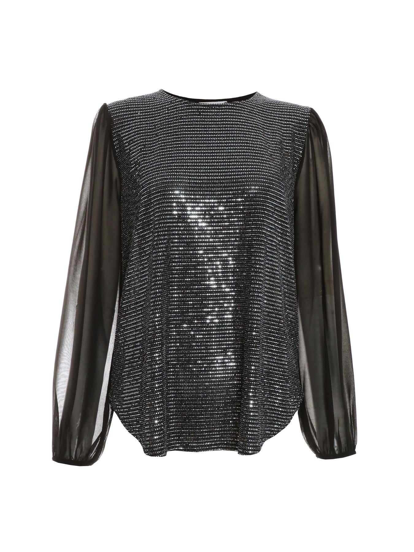 Quiz Silver Sequin Chiffon Top | Littlewoods