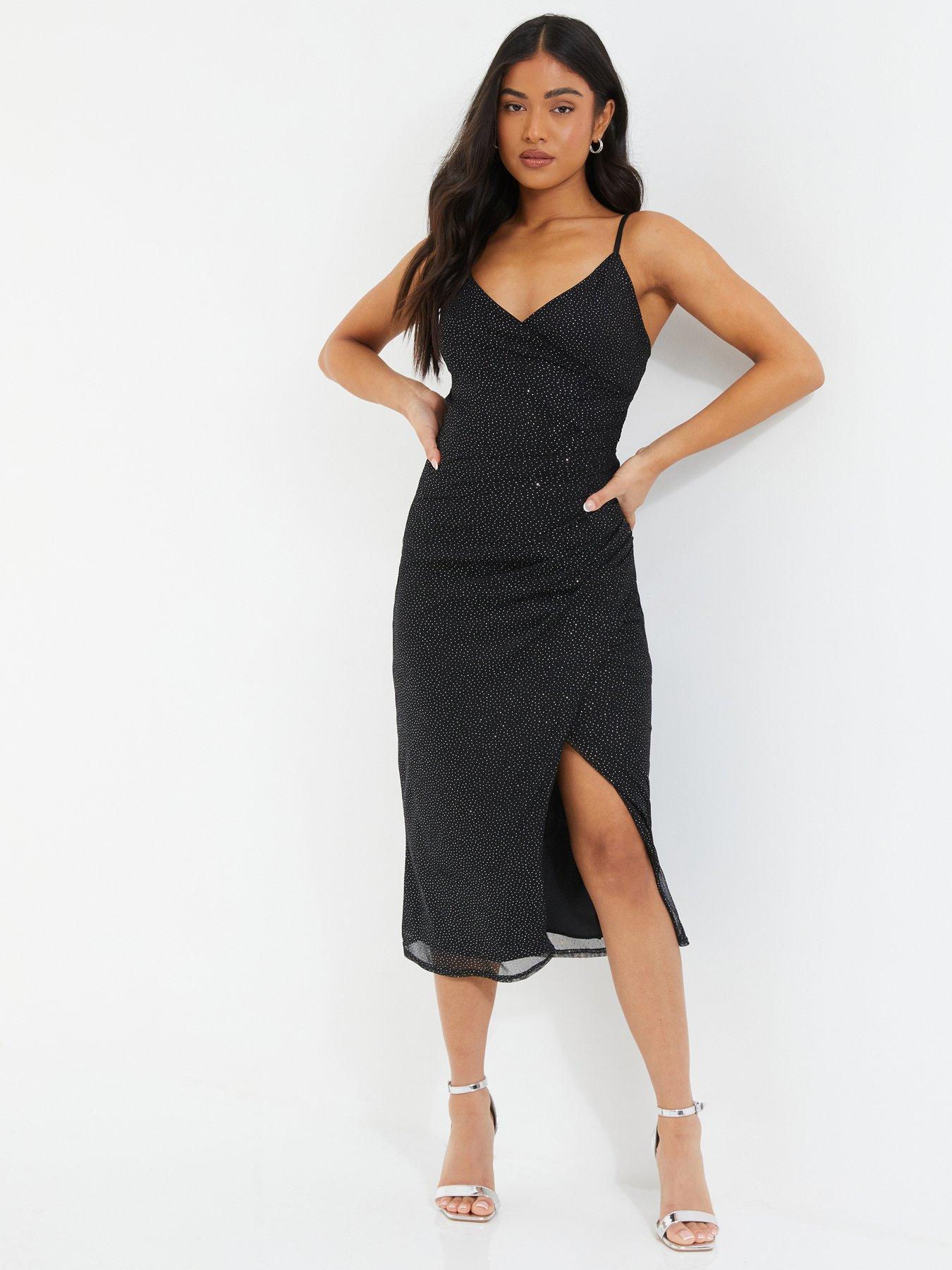 Petite Black Glitter Wrap Midi Dress