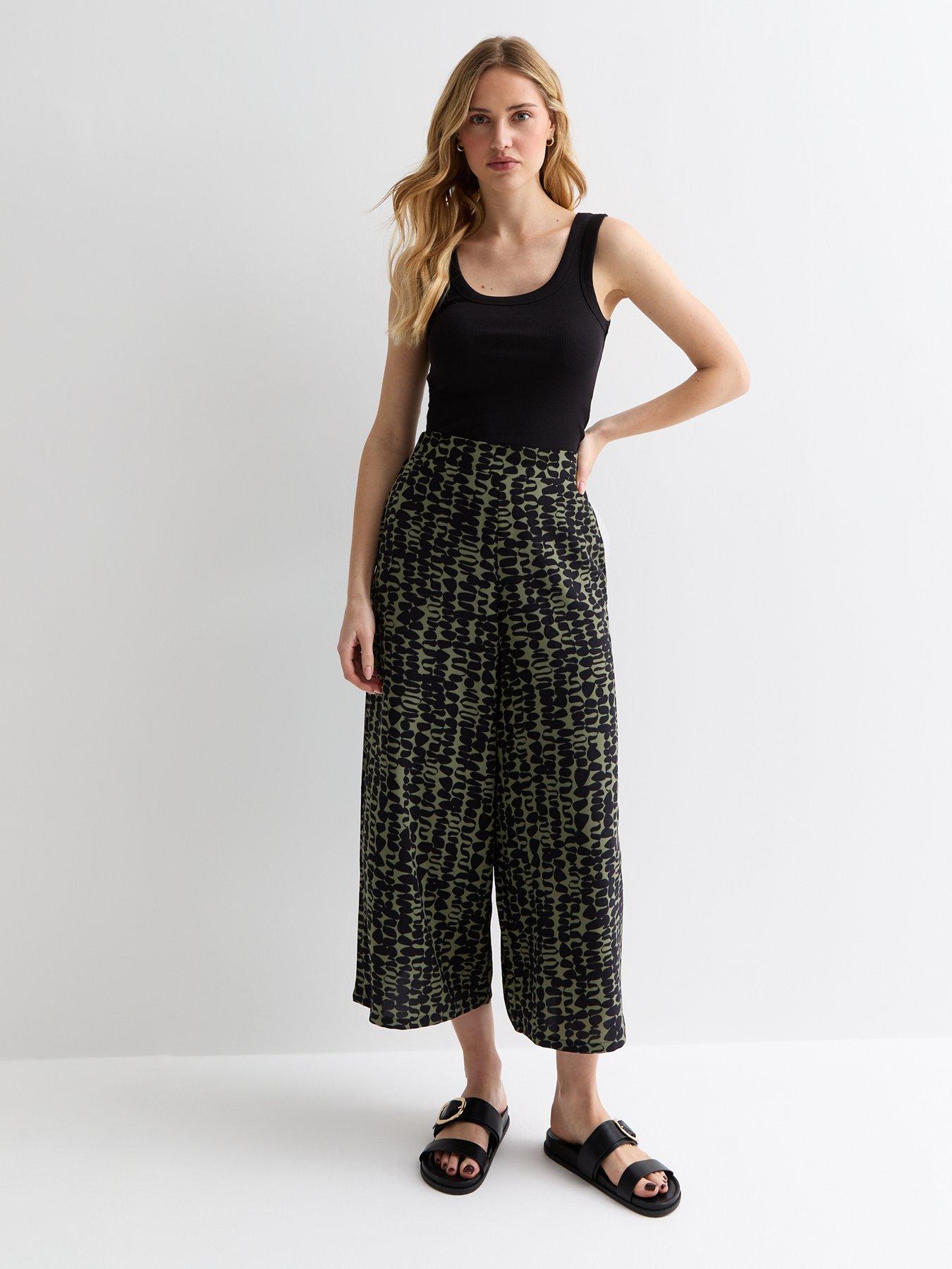 New Look Khaki Mark Making Wide Leg Crop Trousers littlewoods