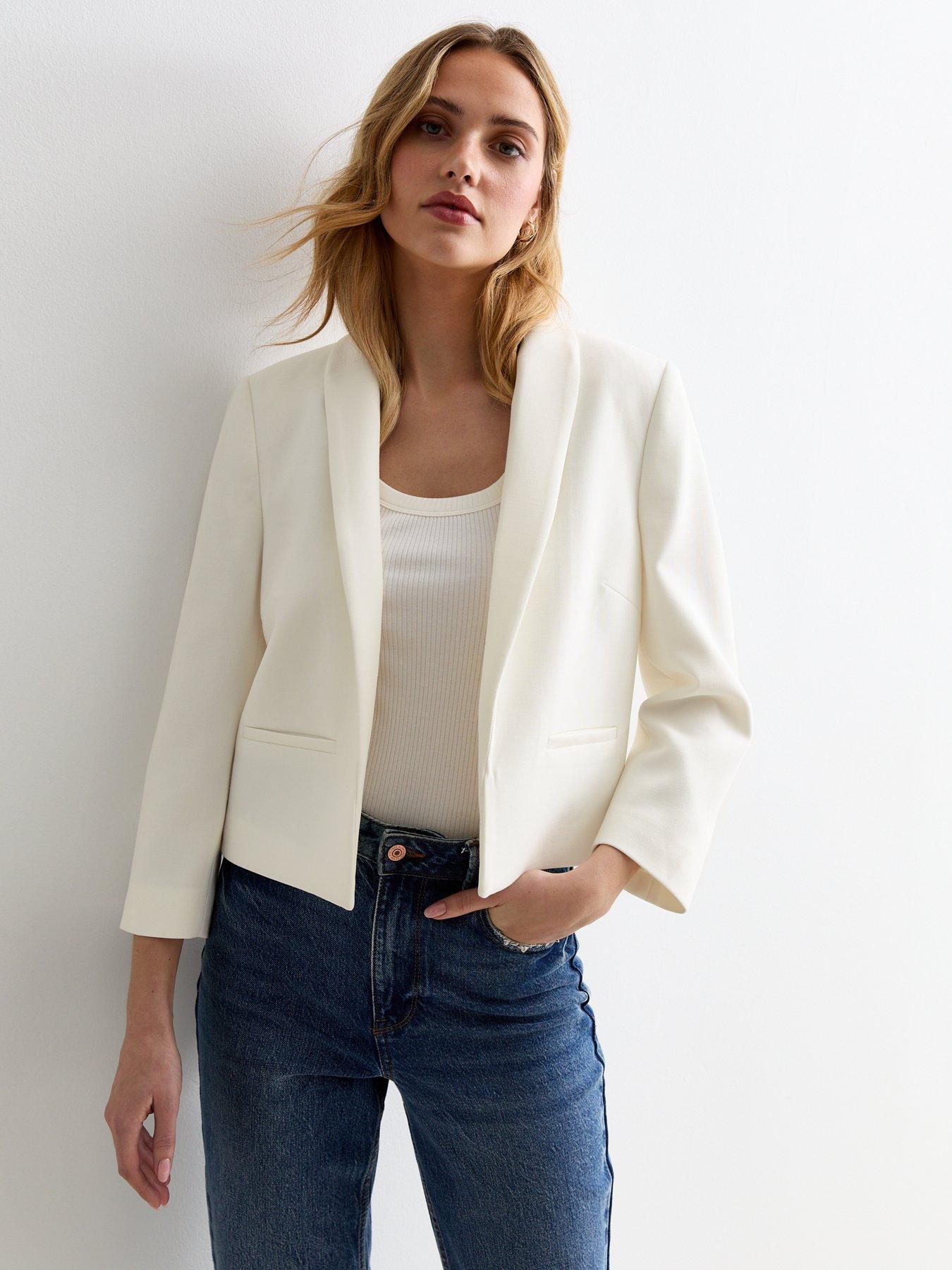 Off White Long Sleeve Crop Blazer