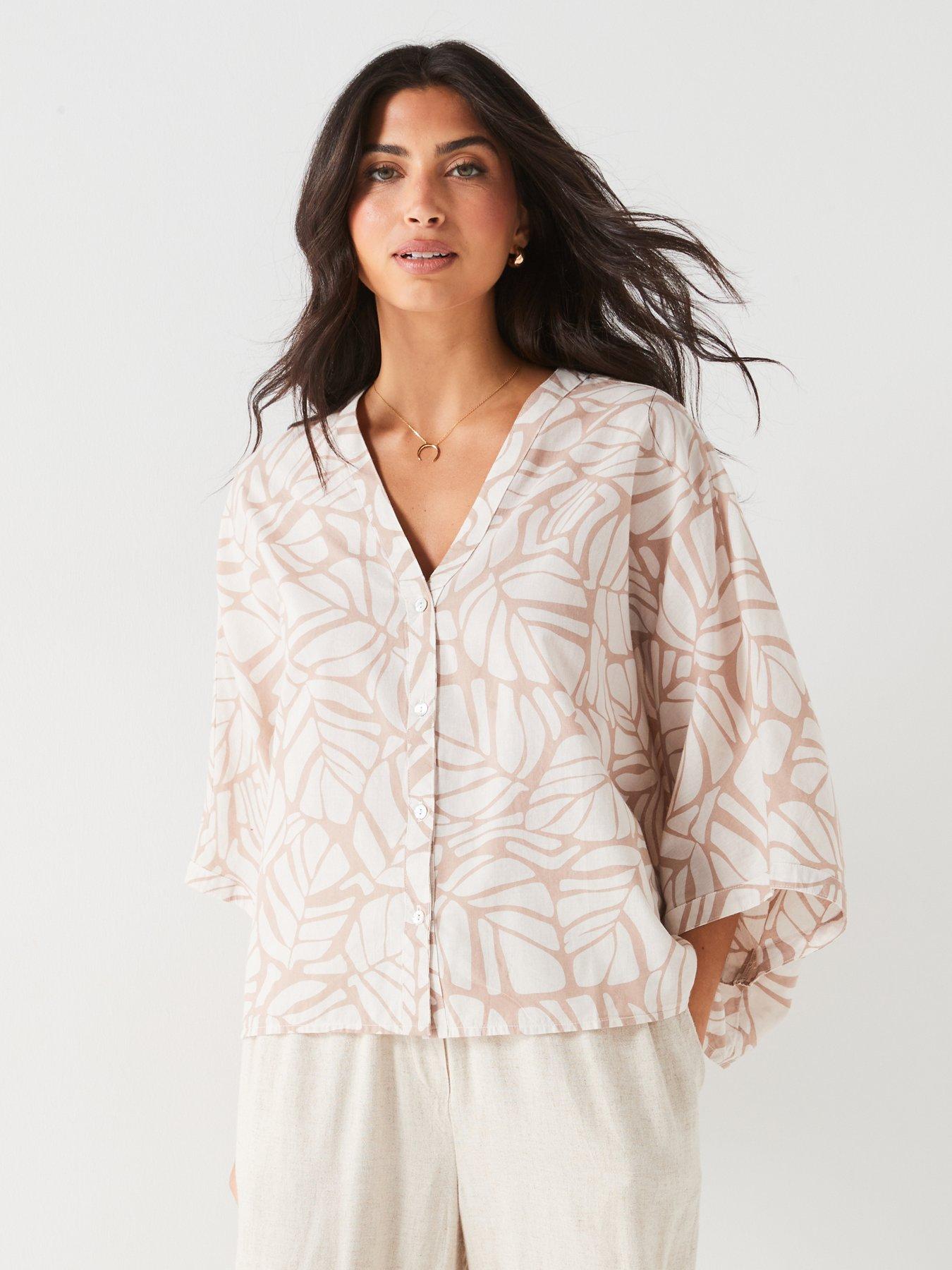 undefined Cotton Batwing Shirt - Beige