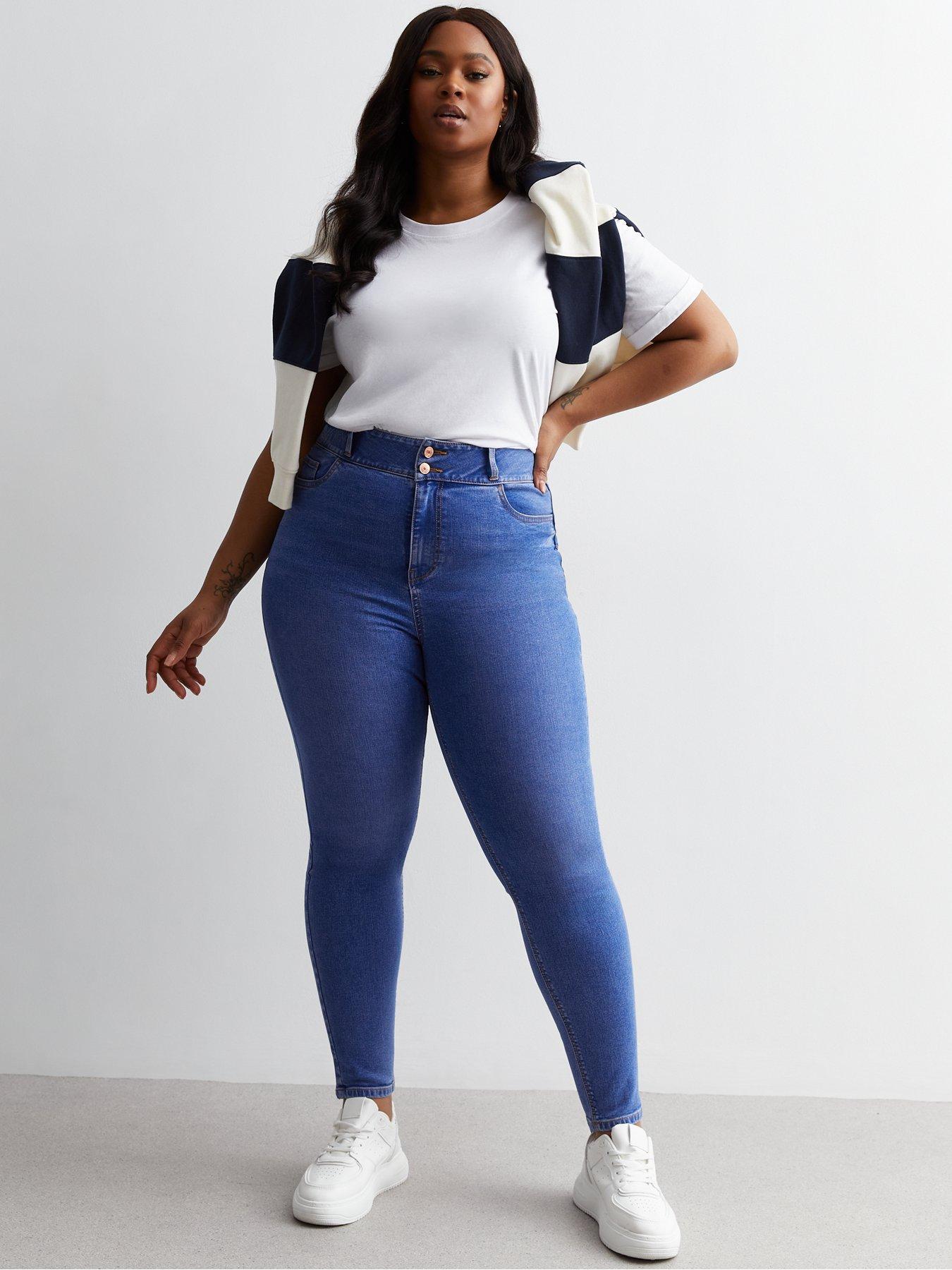 New Look Curves Bright Blue Lift Shape High Waist Yazmin Skinny Jeans littlewoods