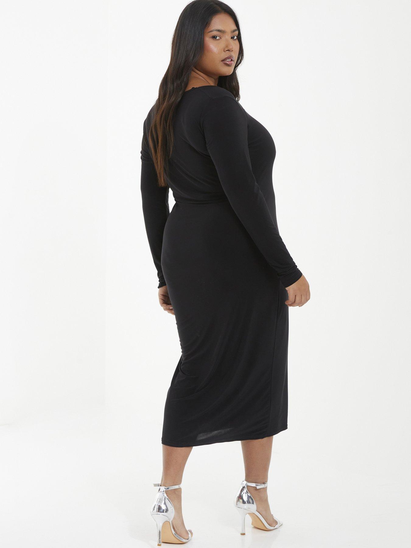  image of quiz-curve-curve-black-bodycon-midi-dress-black