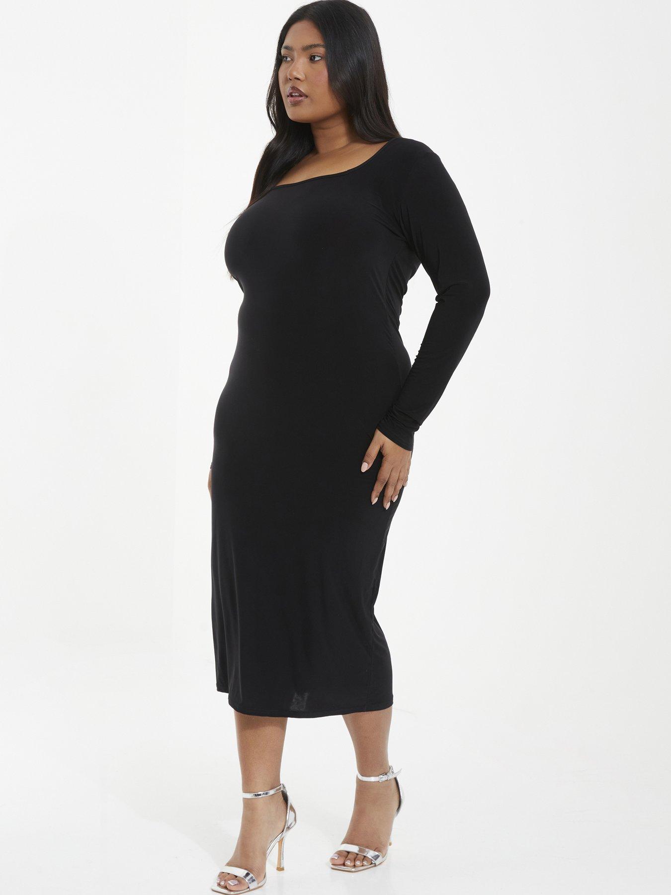  image of quiz-curve-curve-black-bodycon-midi-dress-black