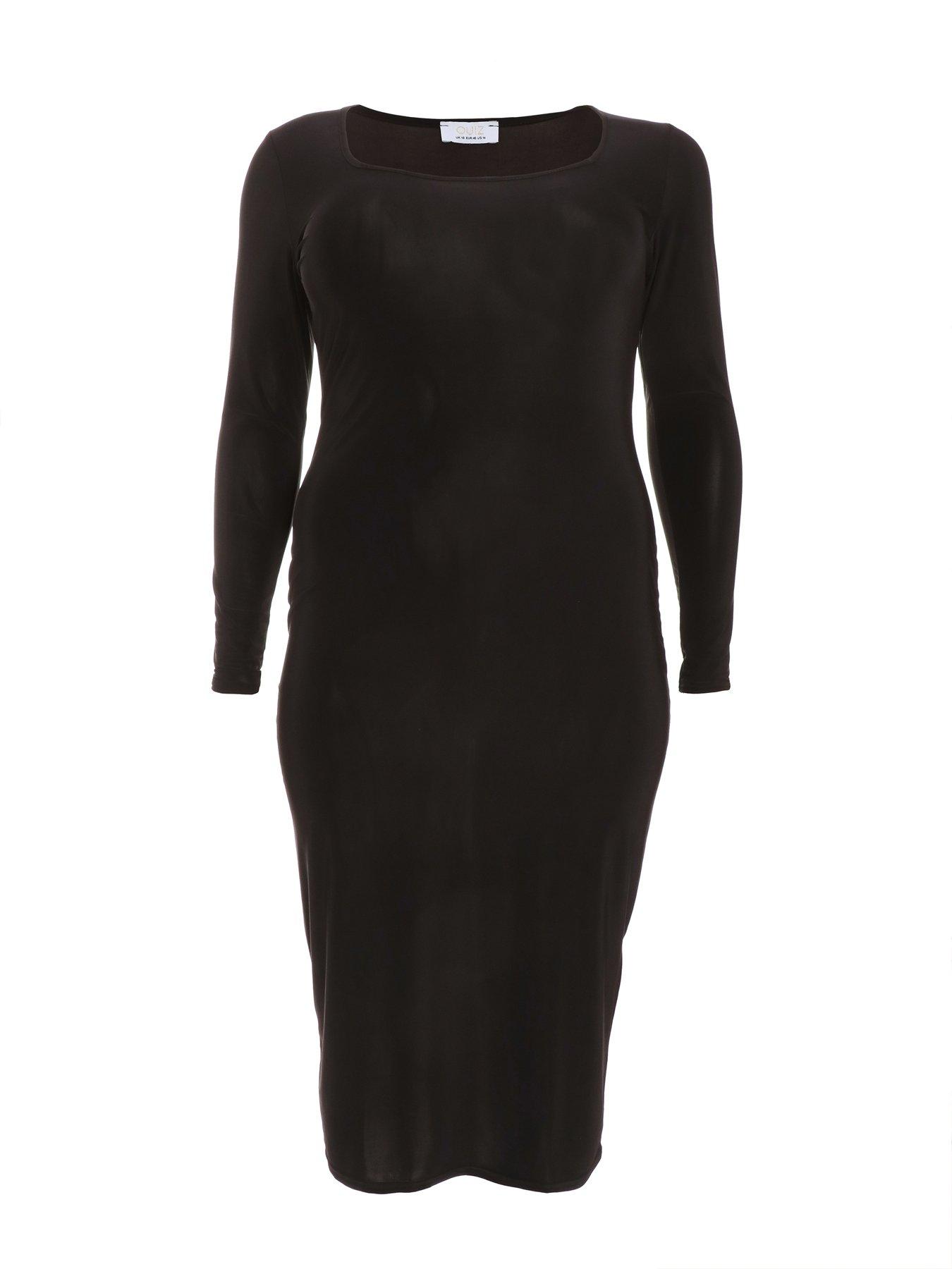  image of quiz-curve-curve-black-bodycon-midi-dress-black