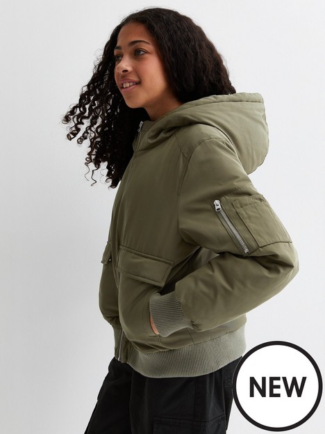 new-look-915-girls-olive-hooded-bomber-jacket